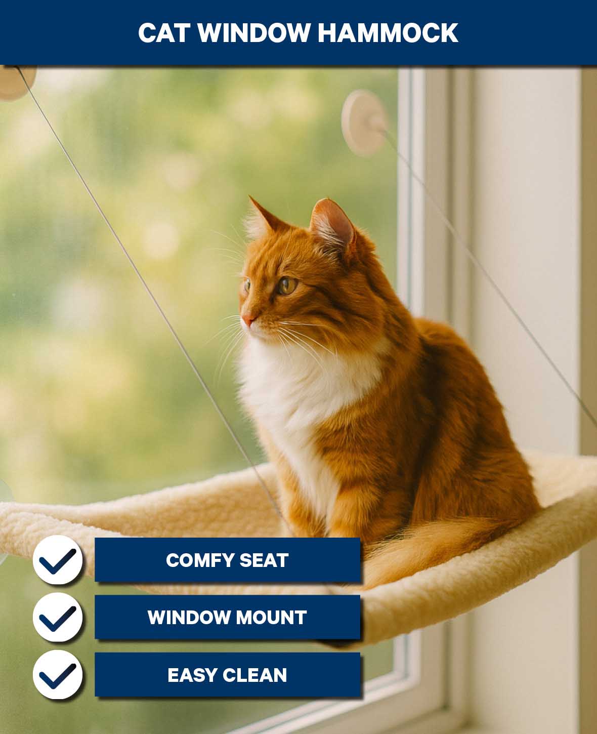Fenster-Hängematte für Katzen, Beige, 69 x 39 cm