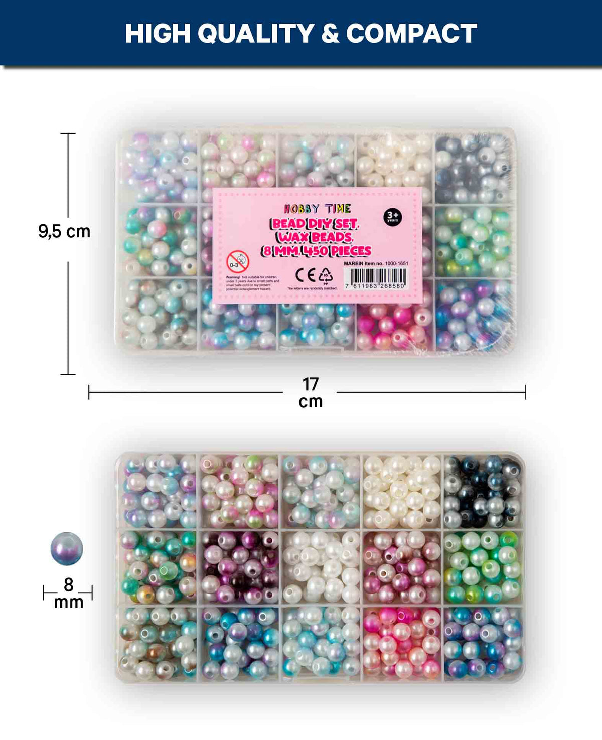 Kit DIY perles, perles de cire, 8 mm, 450 pièces.