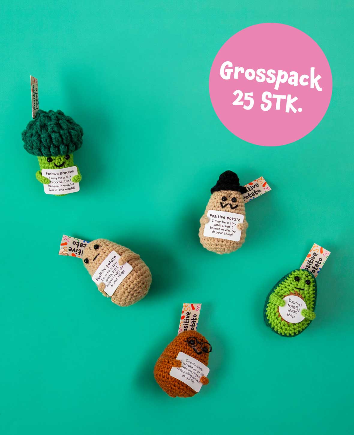 Positive Potato Grosspack – 25 gehäkelte Glücksbringer