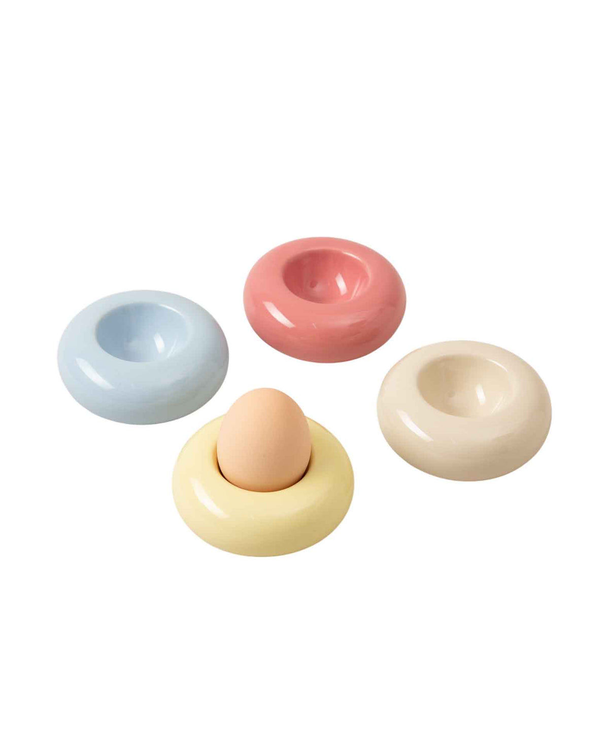 Eierbecher aus Steingut in Donut Form, Pastellfarben, 4 Stück