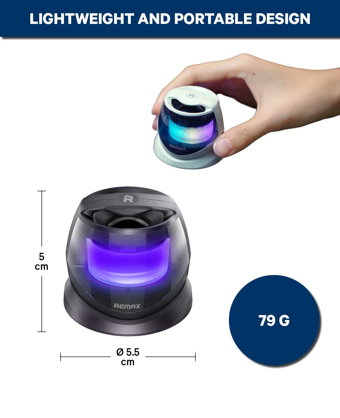 REMAX, Portable Magnetic Speaker with Party Light, 57x57x51 mm, 5 W
