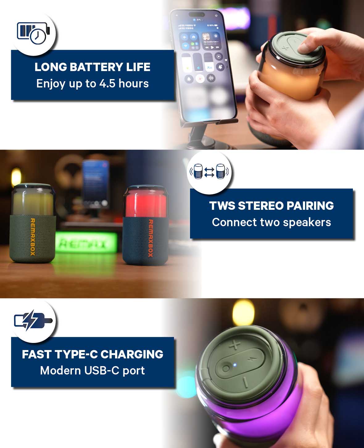 REMAX, Portable Speaker with Party Light, 86x146 mm, 5 W,