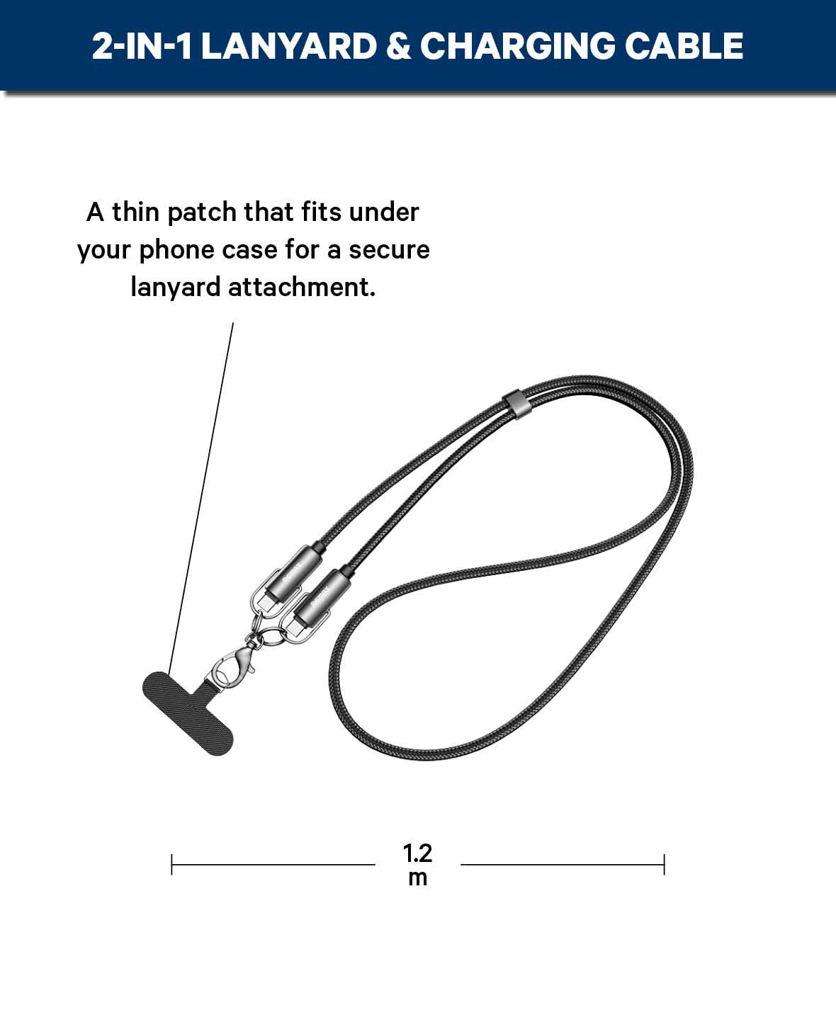 REMAX, Mobile Phone Lanyard with Charging Cable, 1.2 m, C-C, 65 W