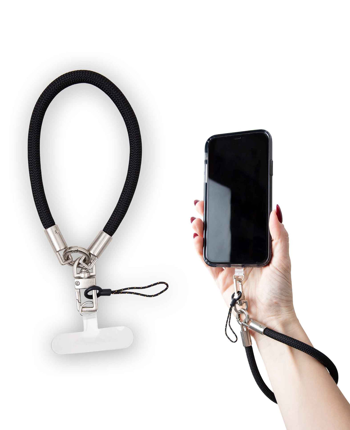 Phone chain incl. insert card, short, black, 15 x 0.8 cm