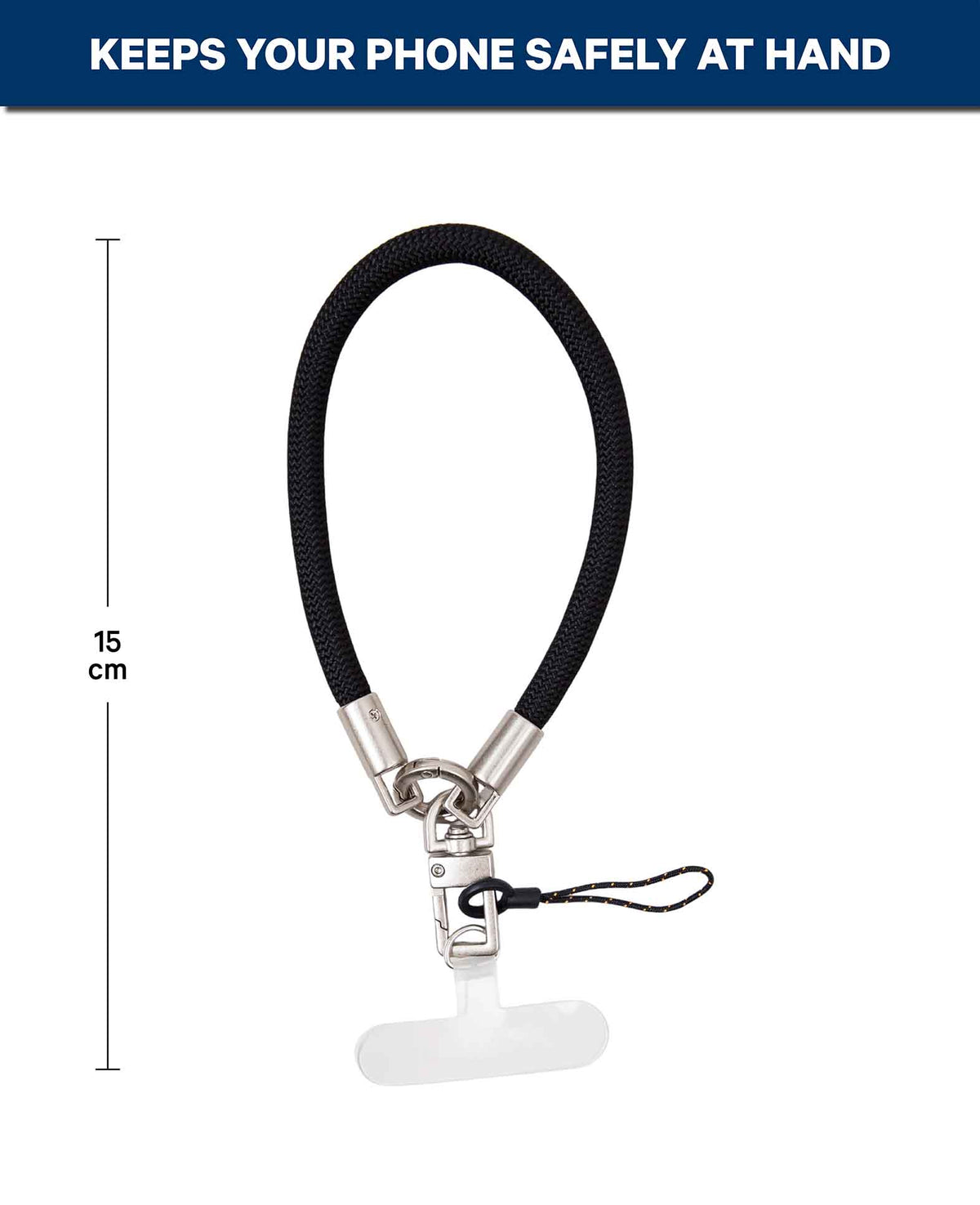 Phone chain incl. insert card, short, black, 15 x 0.8 cm