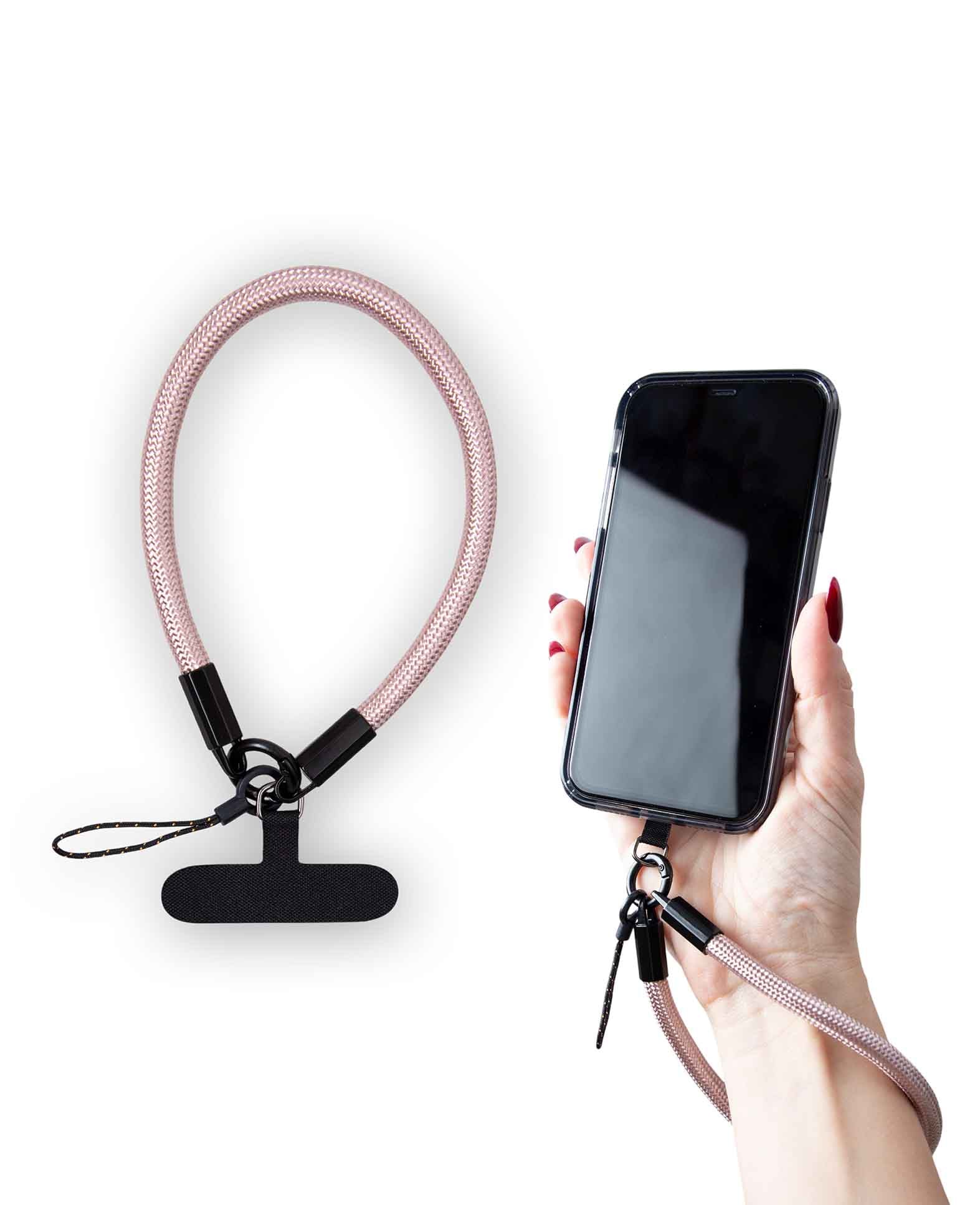 Phone chain incl. insert card, short, metallic rose, 15 x 0.8 cm