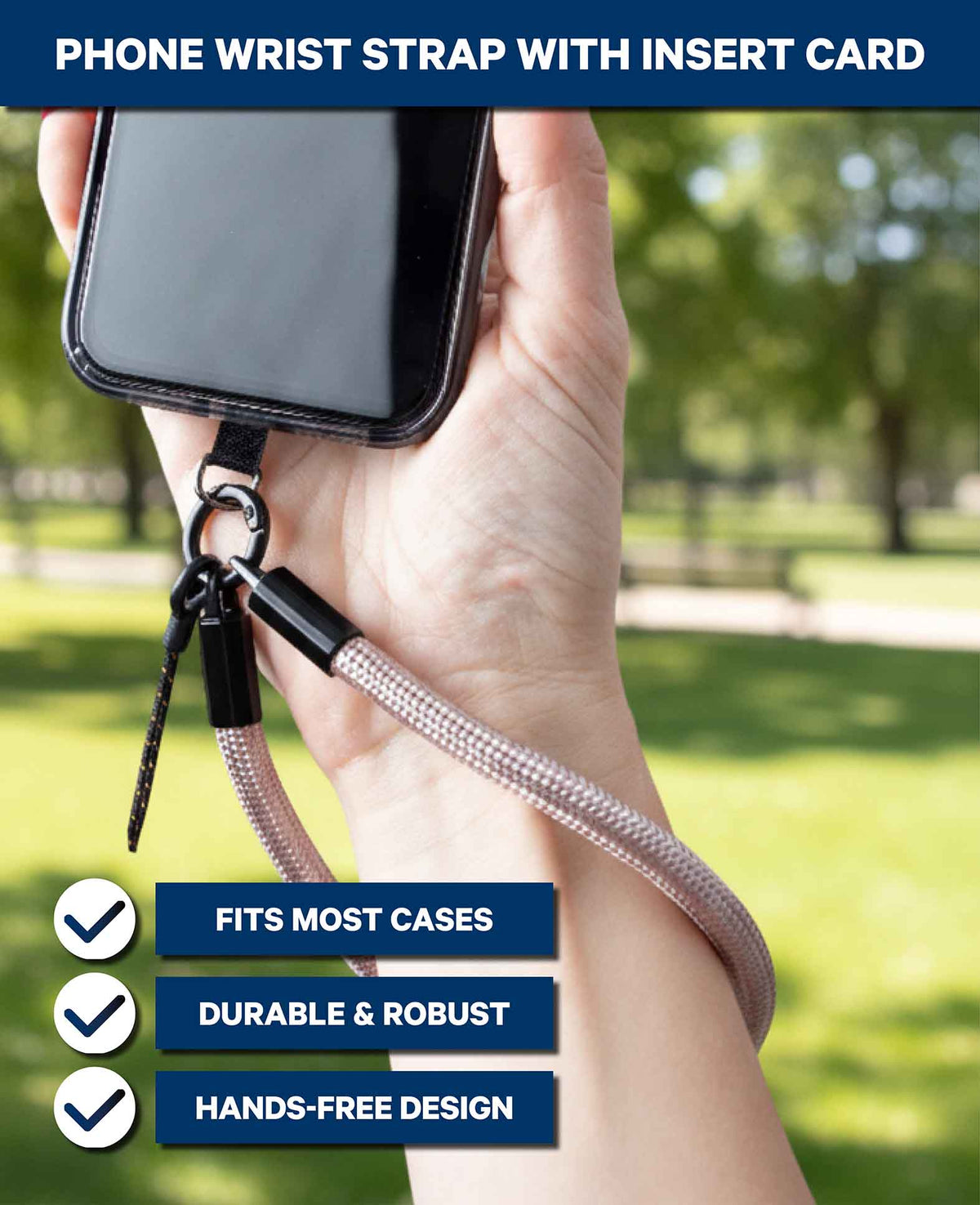 Phone chain incl. insert card, short, metallic rose, 15 x 0.8 cm