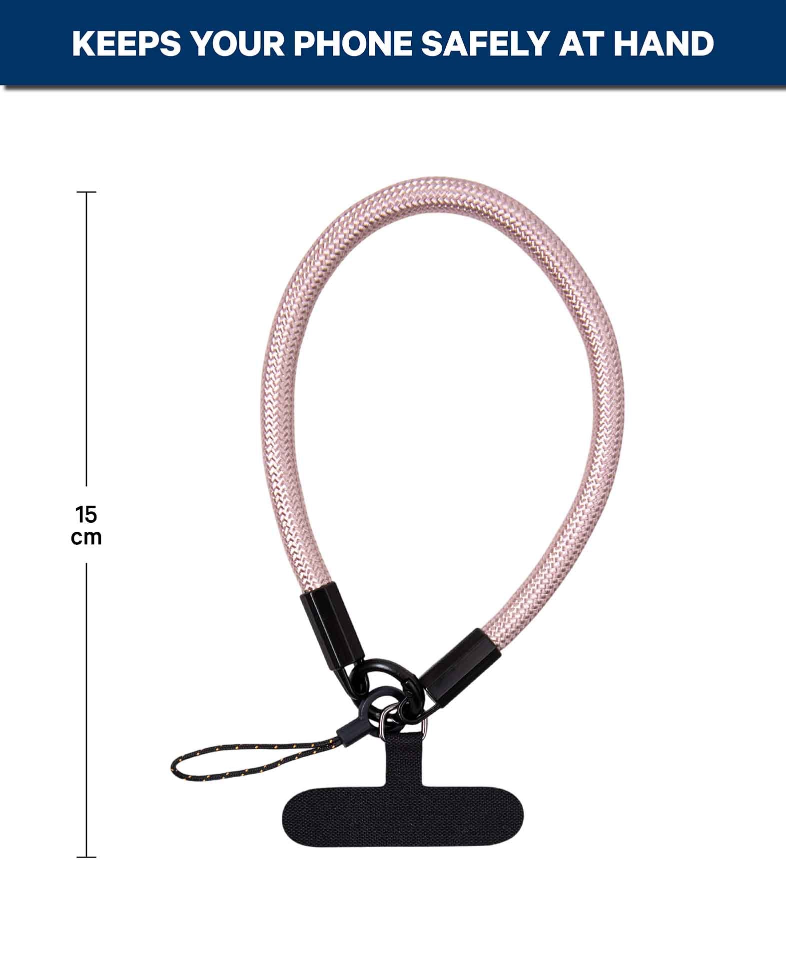 Phone chain incl. insert card, short, metallic rose, 15 x 0.8 cm