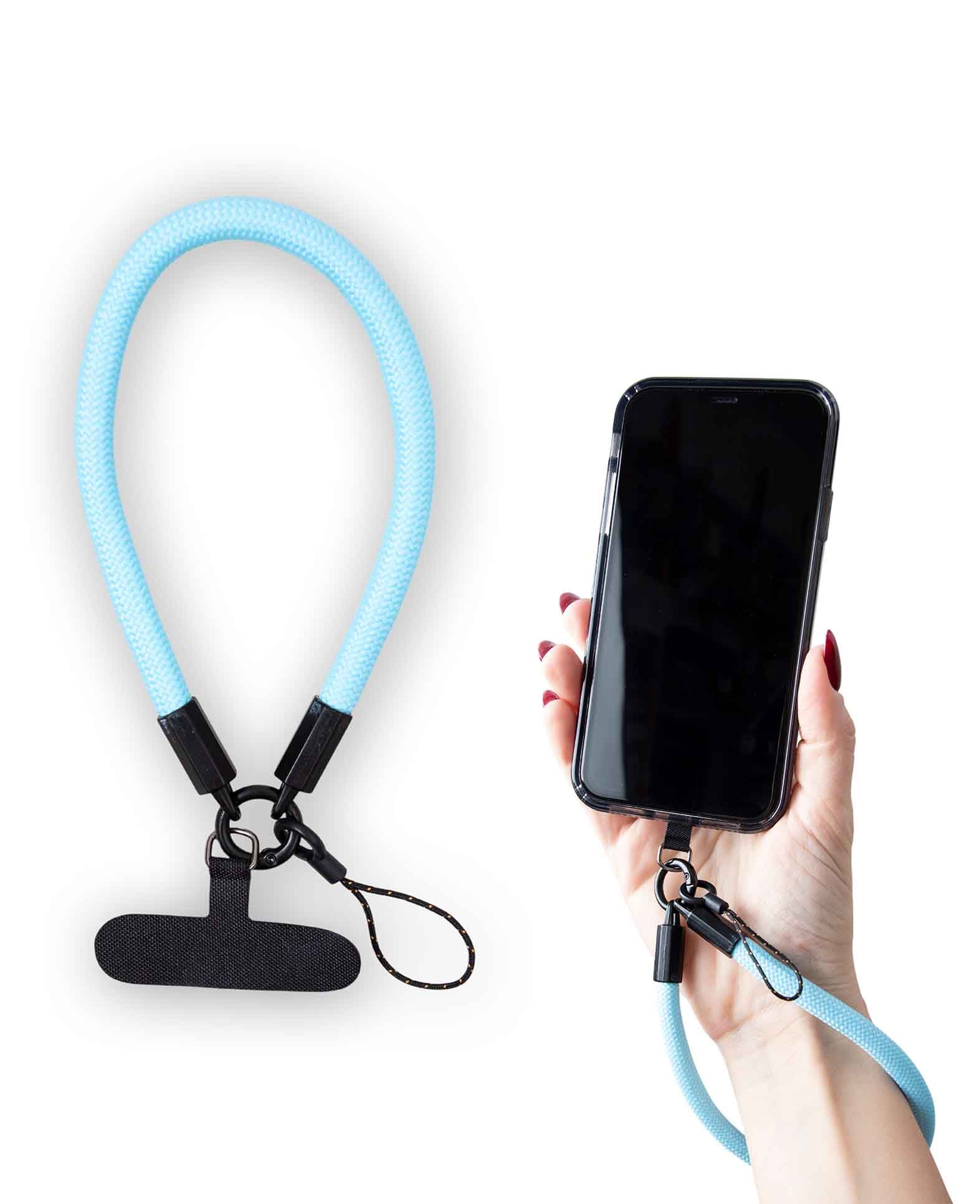 Cordon de téléphone portable avec carte d'insertion, court, bleu clair, 15 x 0.8 cm
