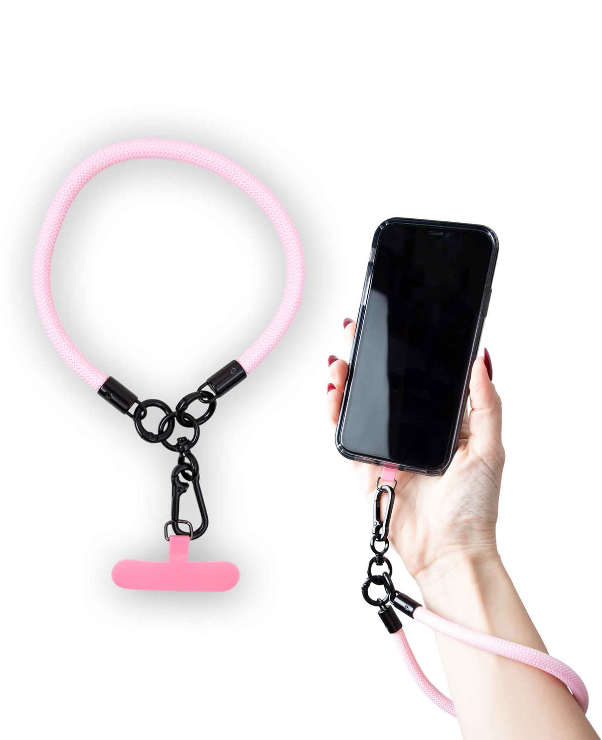 Phone chain including insert card, short, rose, 15 cm