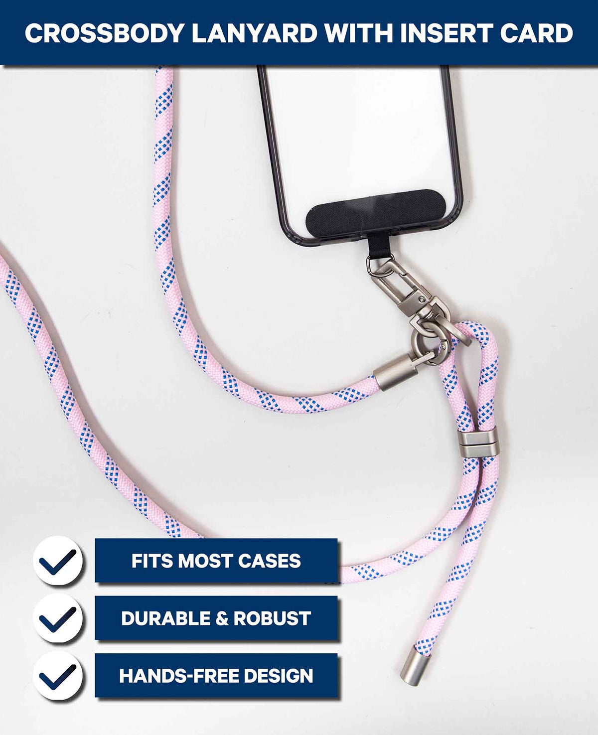 Cordon pour téléphone portable avec carte, rose bleu, 60 cm