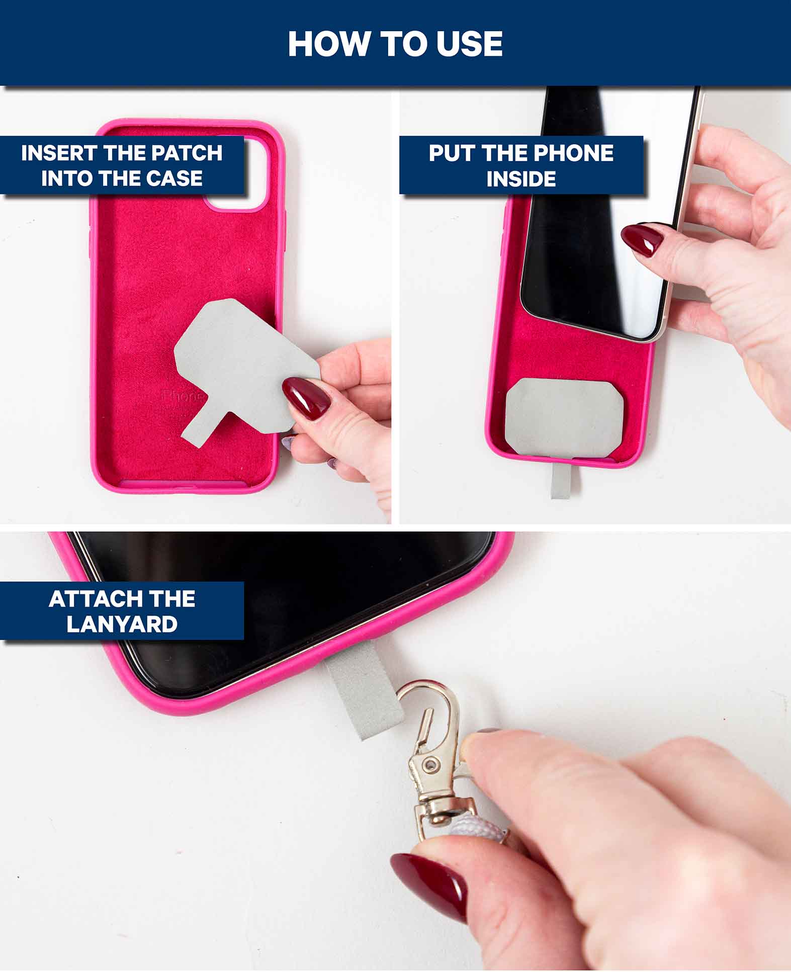 Cordon pour téléphone portable avec carte, rose bleu, 60 cm