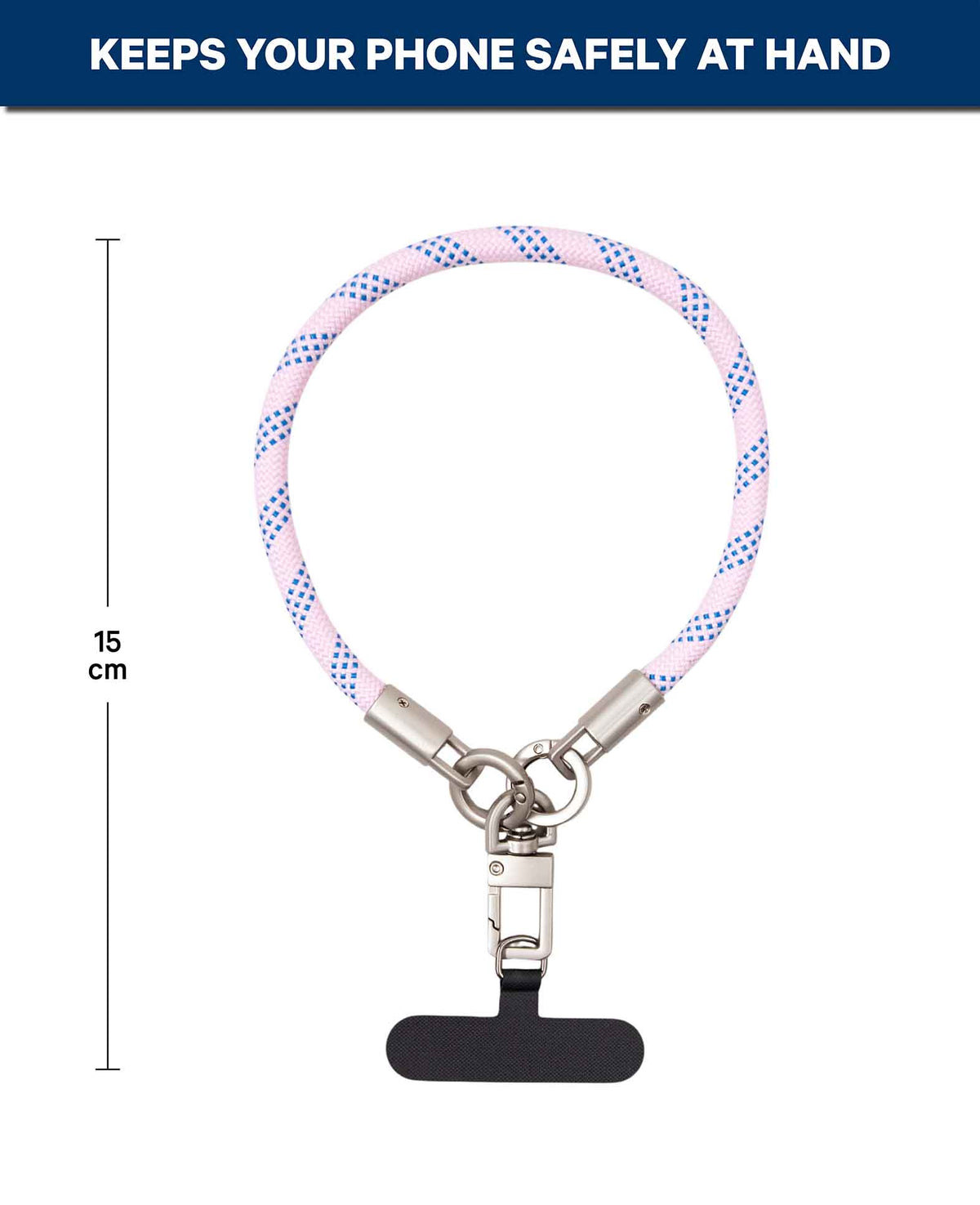 Cordon de téléphone avec carte intercalaire, court, rose bleu, 15 cm