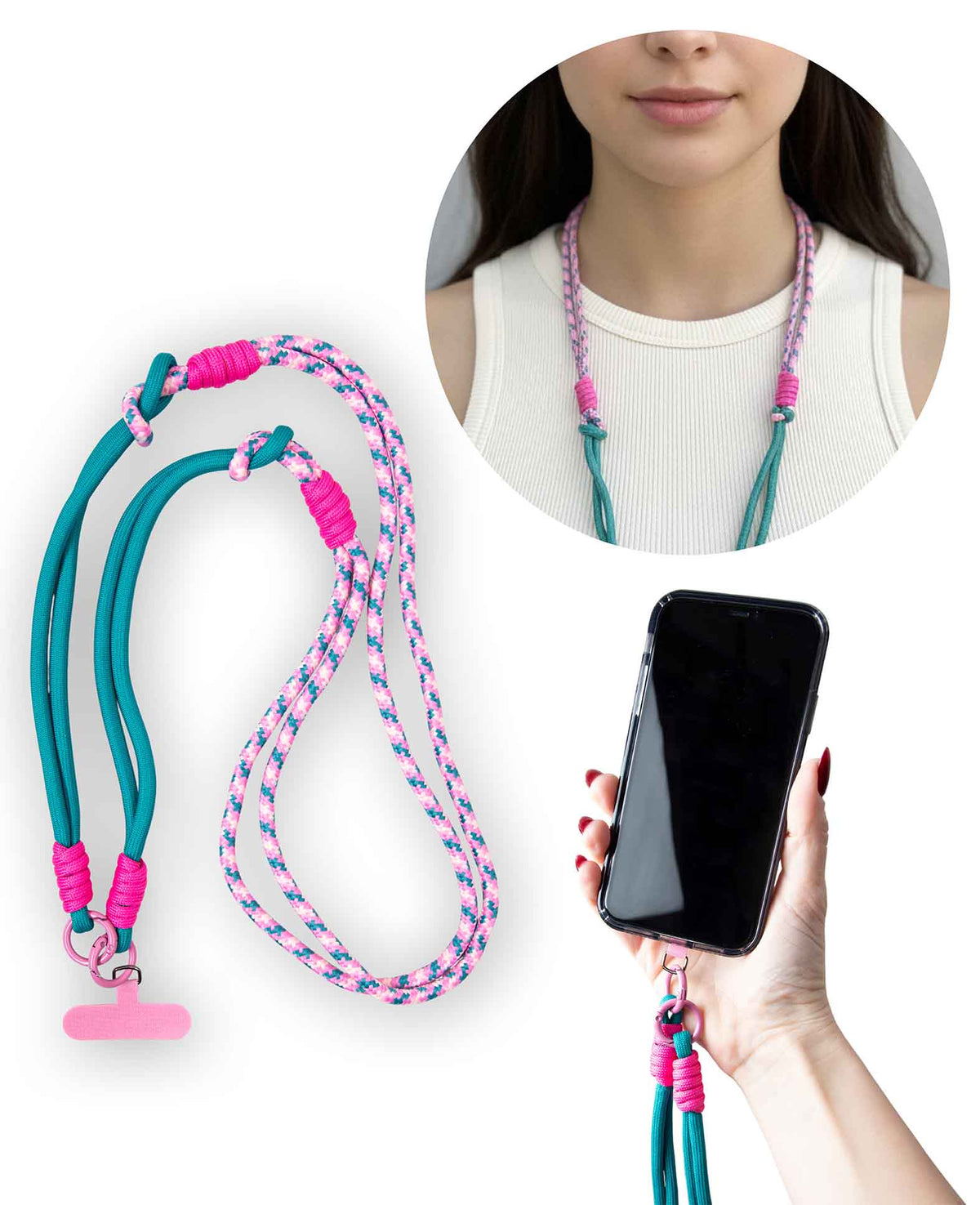 Cordon de téléphone avec carte intercalaire, multicolore, 110 cm