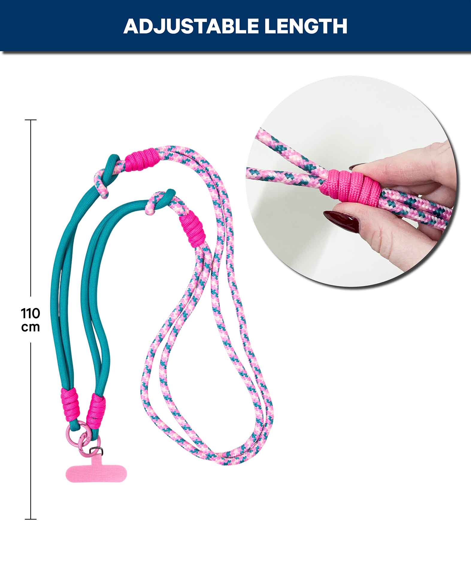 Cordon de téléphone avec carte intercalaire, multicolore, 110 cm