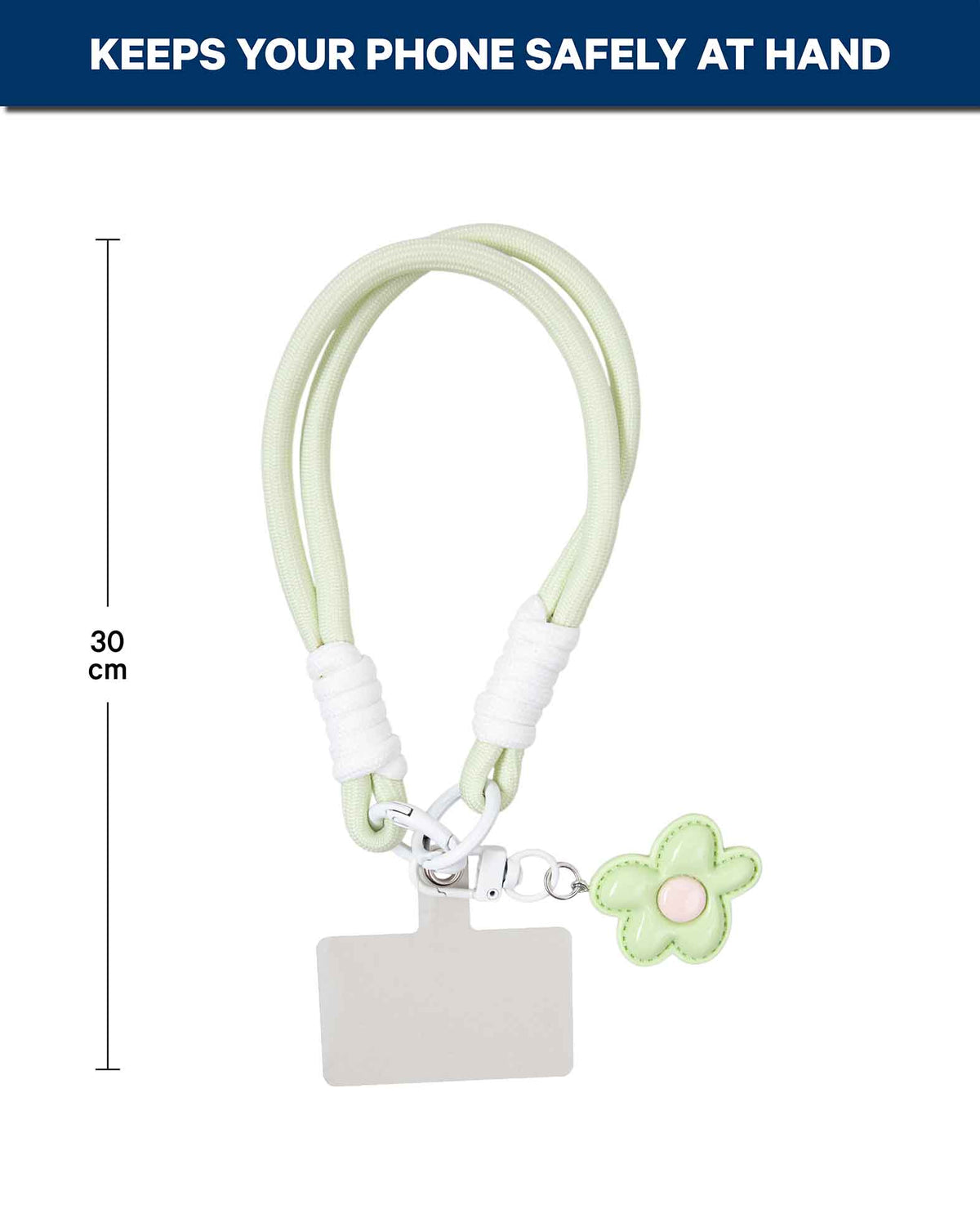 Cordon pour téléphone portable, avec carte intercalaire, court, vert à fleur, 30 cm