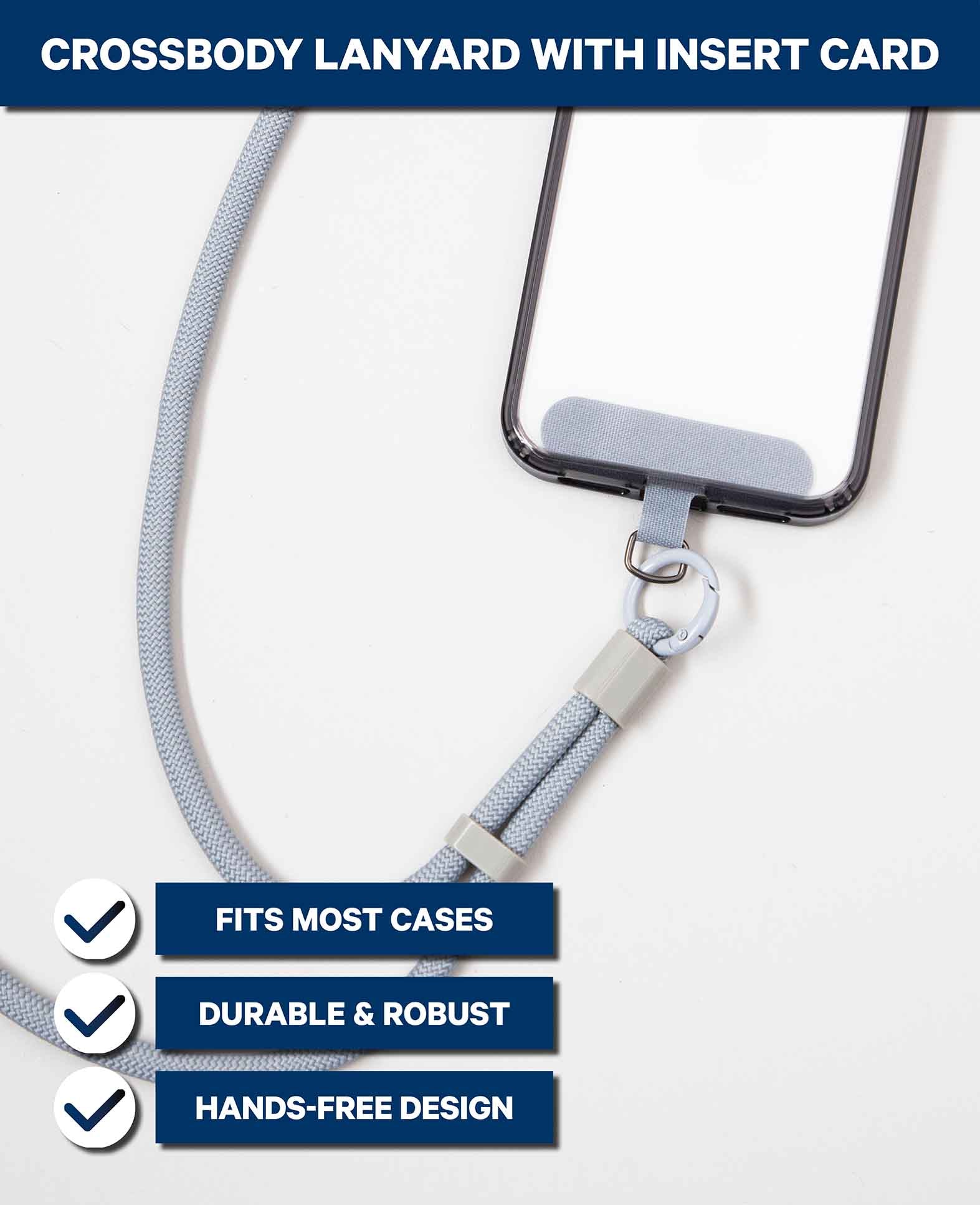 Mobile phone chain including insert card, gray, 70 cm