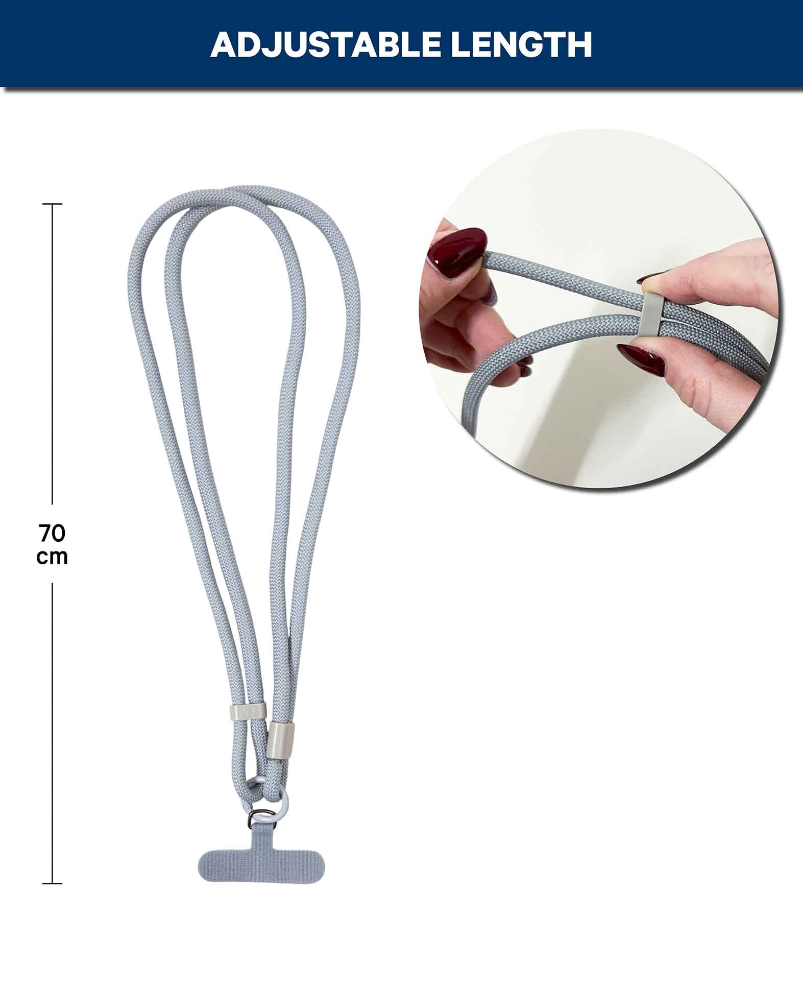 Mobile phone chain including insert card, gray, 70 cm