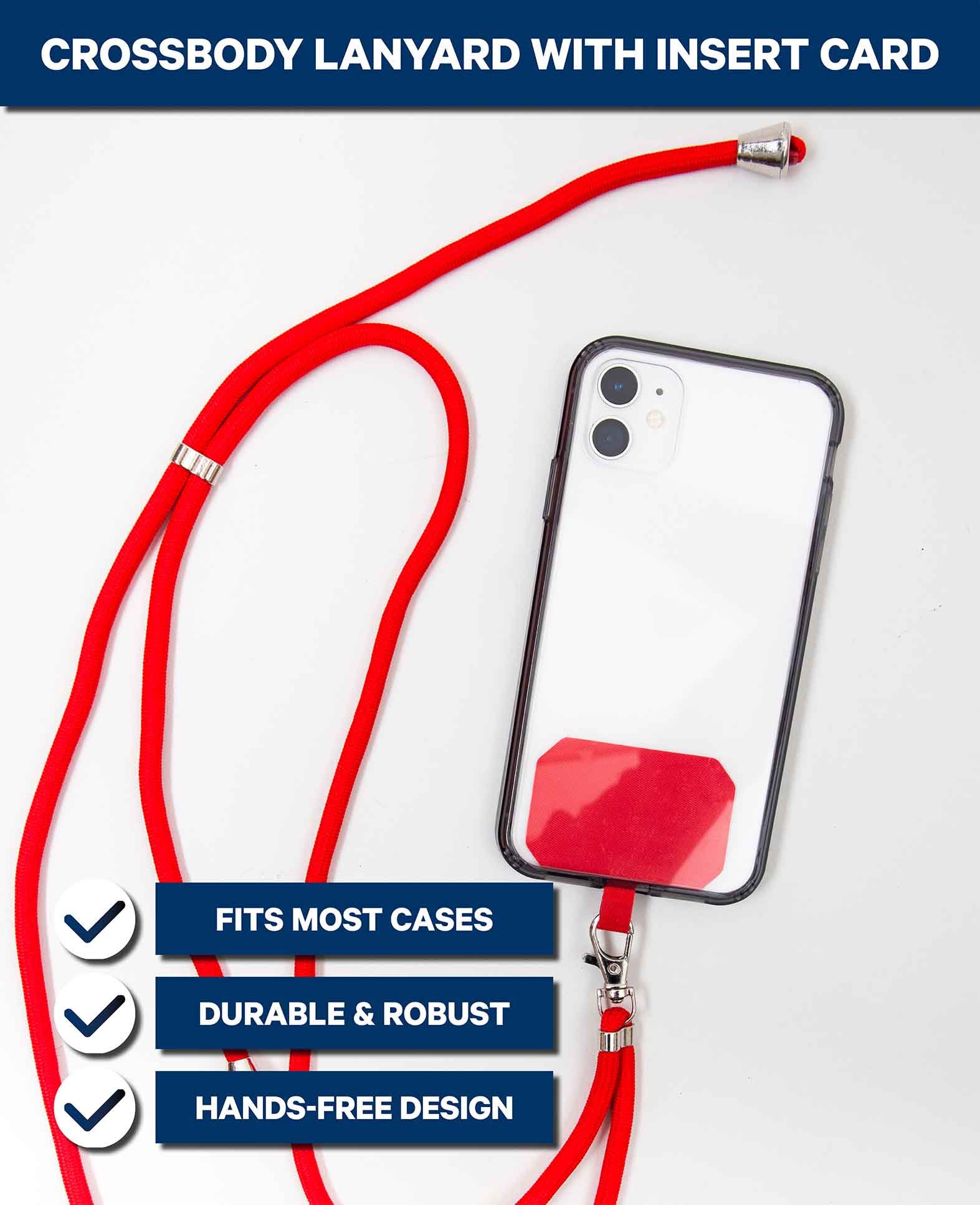 Phone chain incl. insert card, red, 160 cm