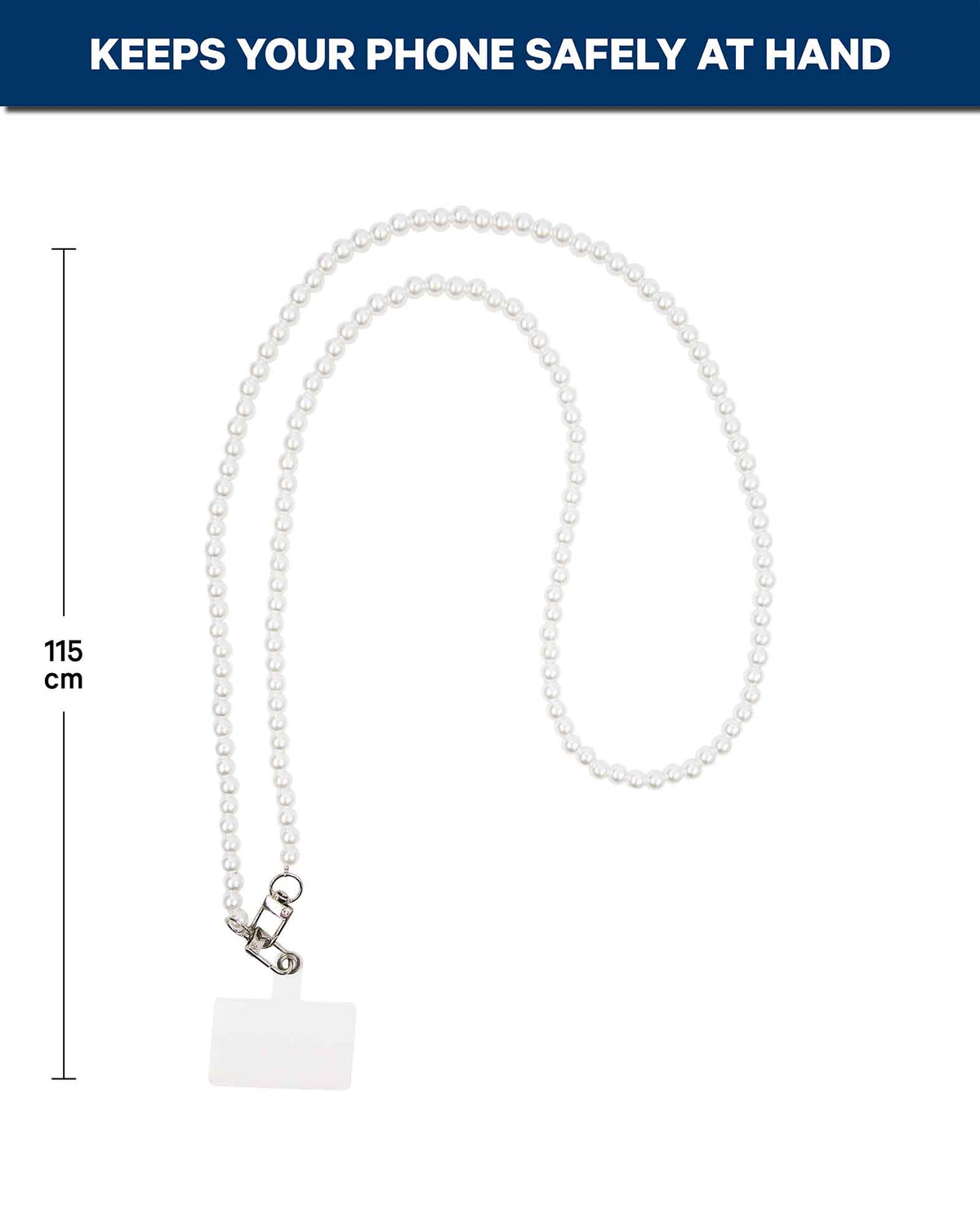 Chaîne de téléphone portable avec insert, perles blanches, 115 cm