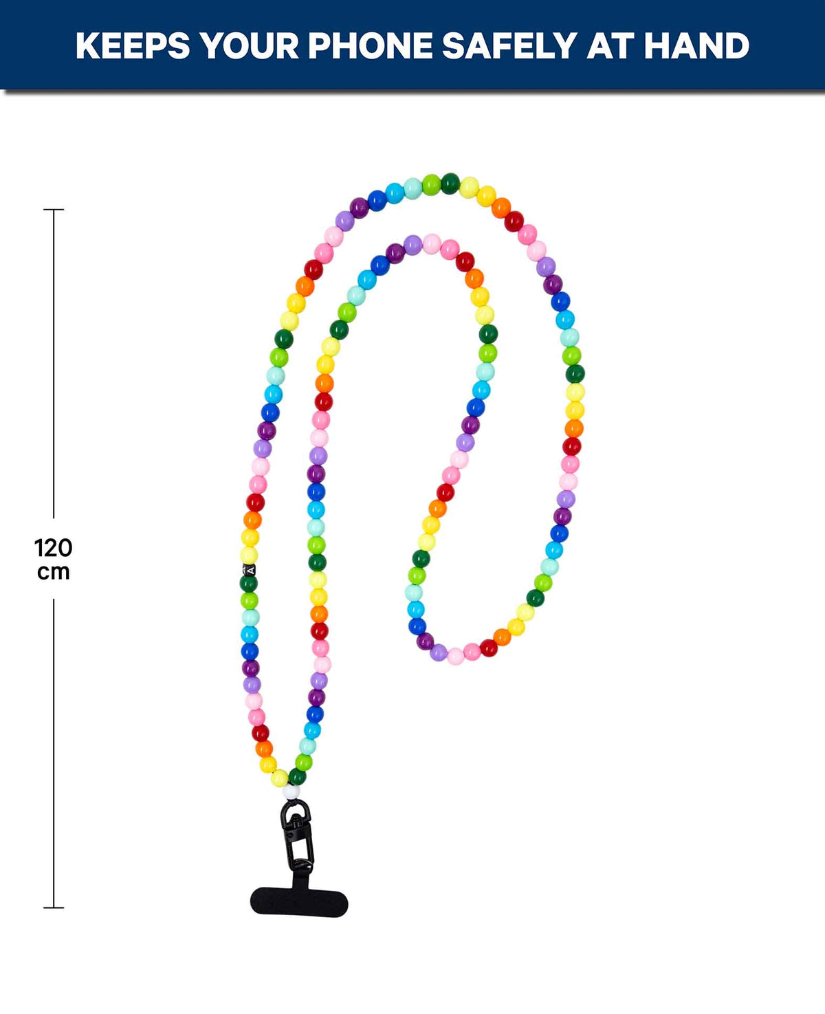 Phone chain incl. insert card, beads, colourful, 120 cm