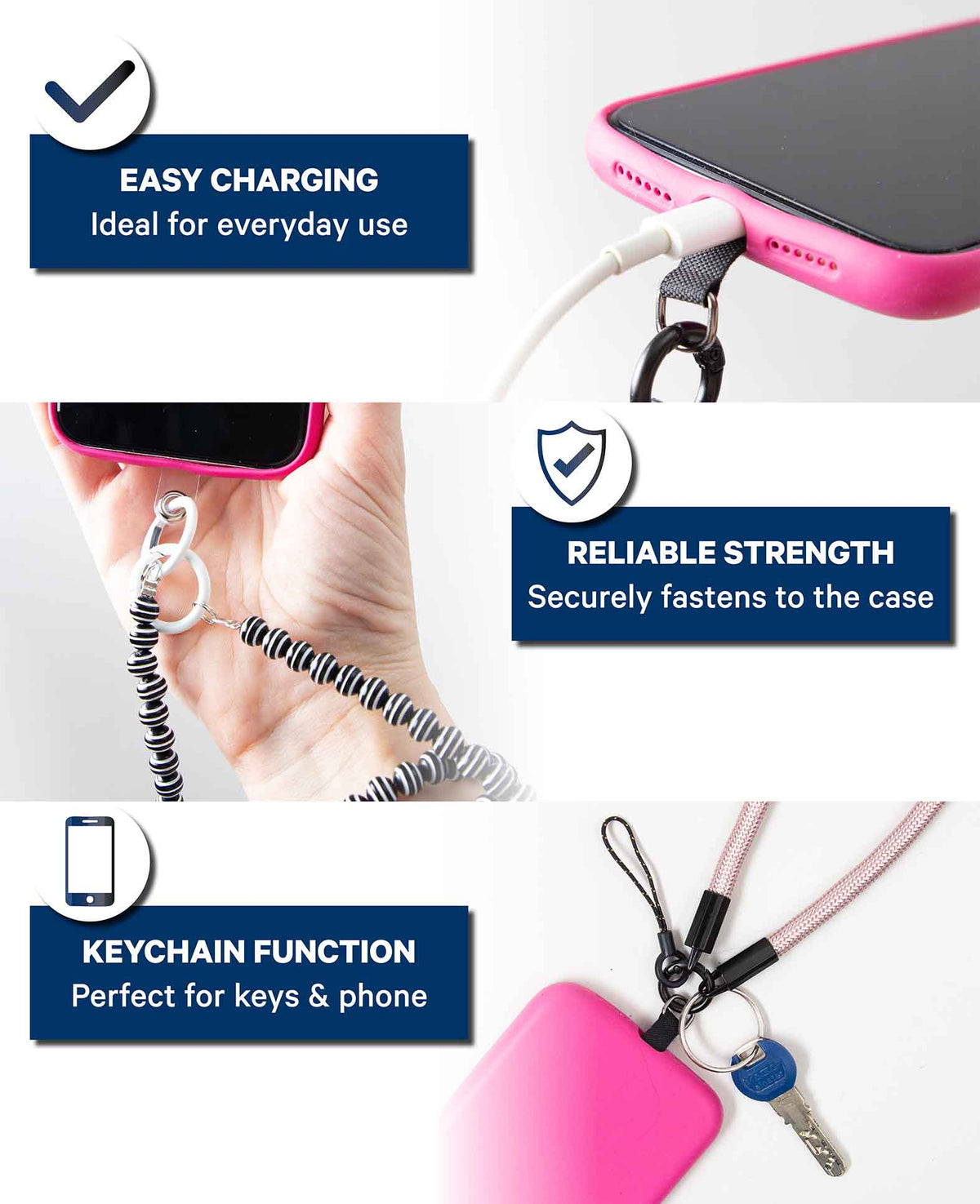 Phone chain incl. insert card, beads, transparent, 120 cm