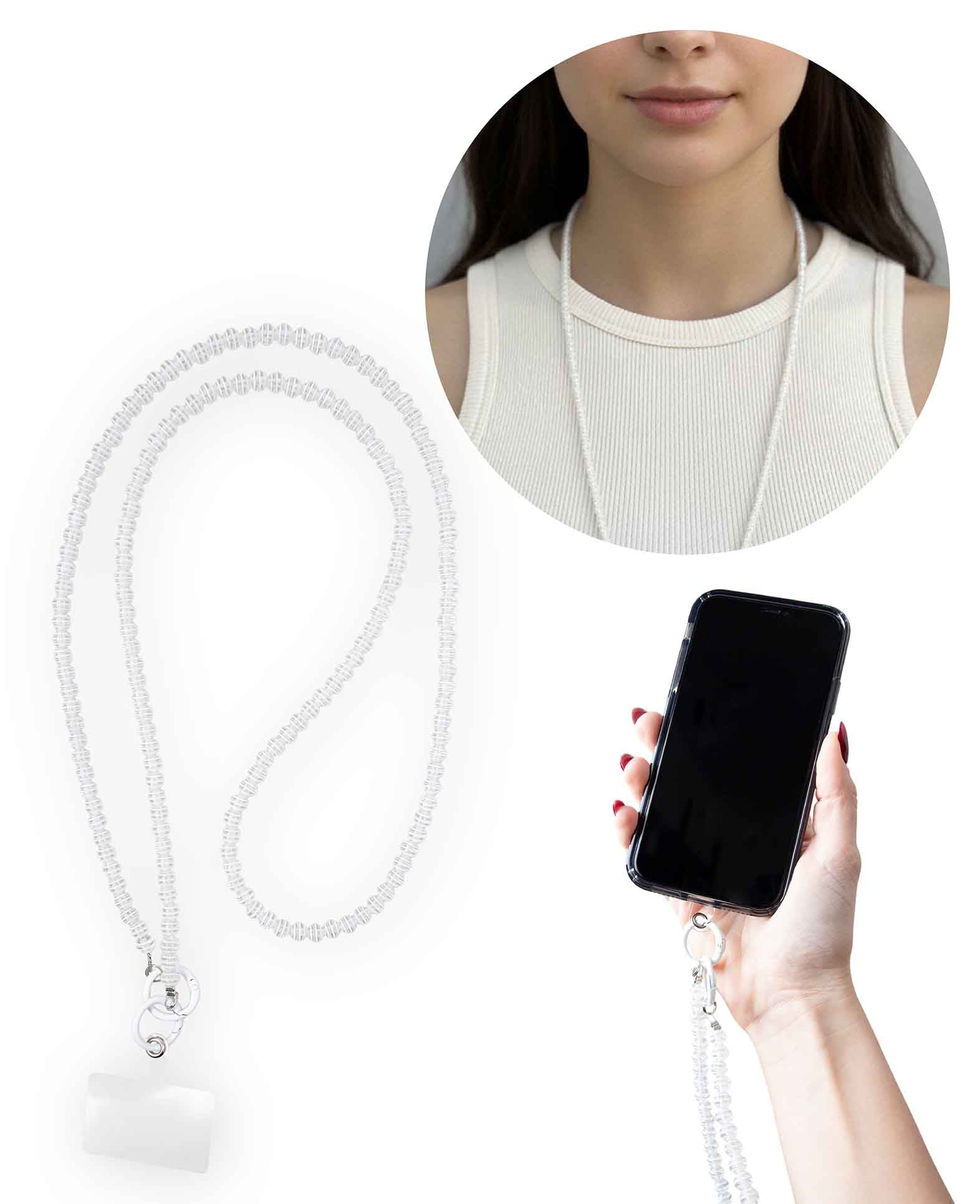 Phone chain incl. insert card, beads, transparent, 120 cm