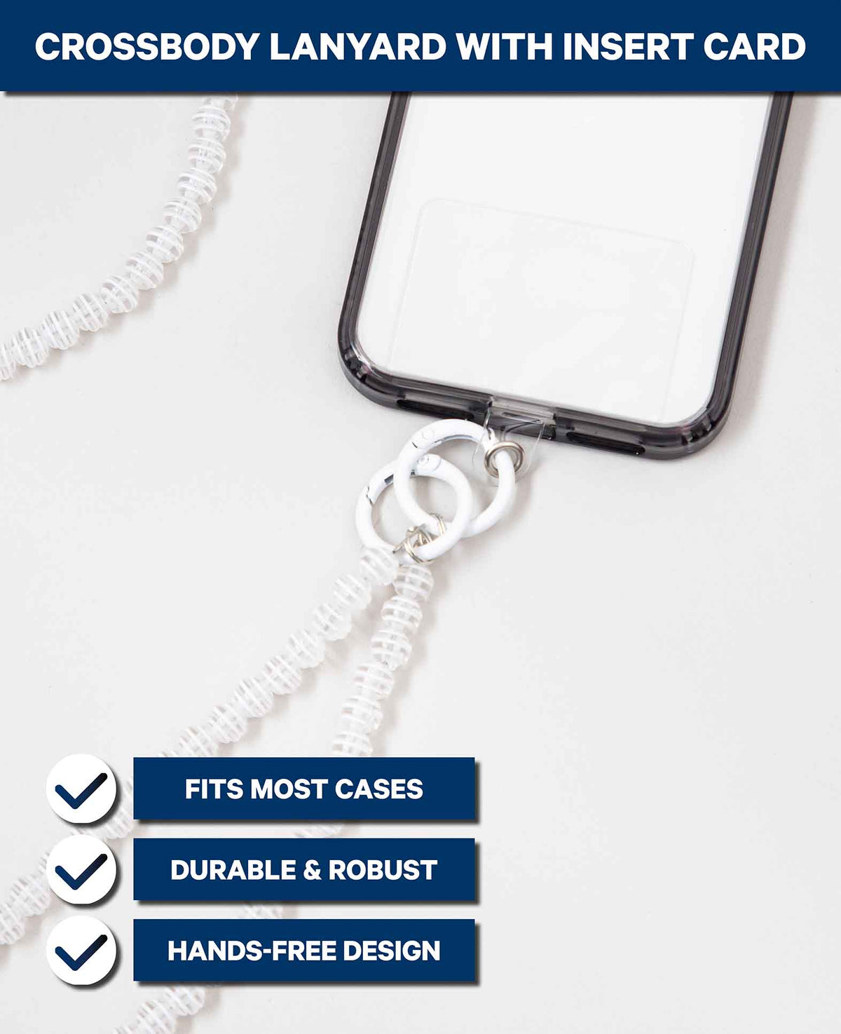 Phone chain incl. insert card, beads, transparent, 120 cm