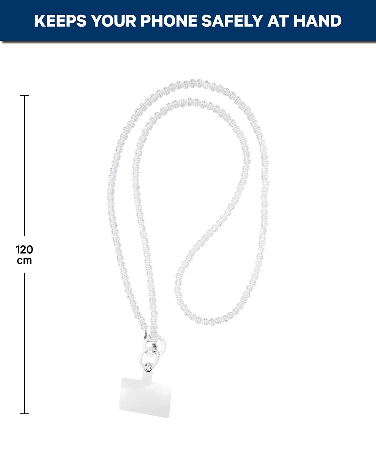 Phone chain incl. insert card, beads, transparent, 120 cm