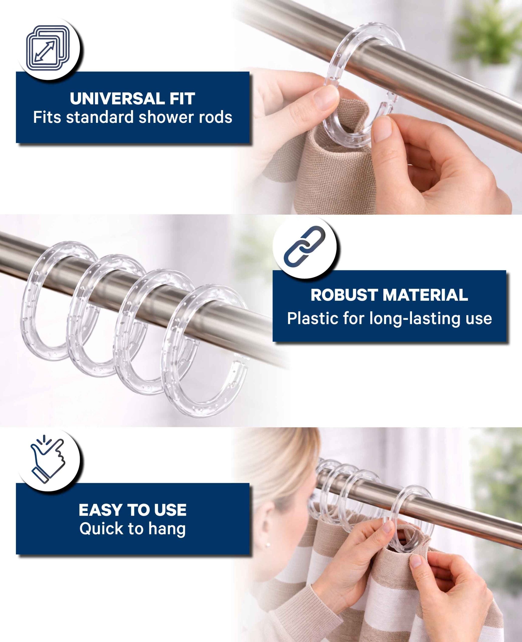 Shower Curtain Rings, transparent, 12 pcs.