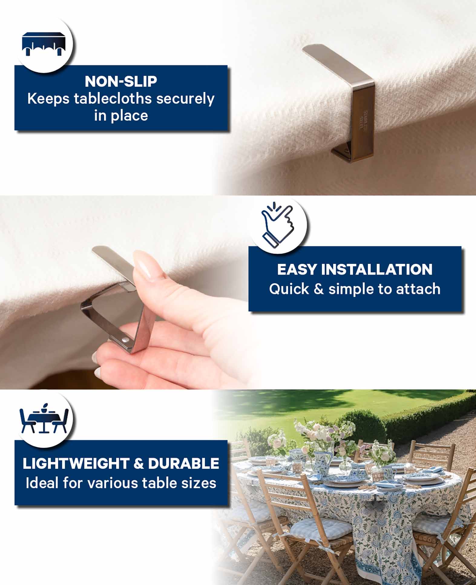 Tischtuchhalter, Silber, 4 Stk.