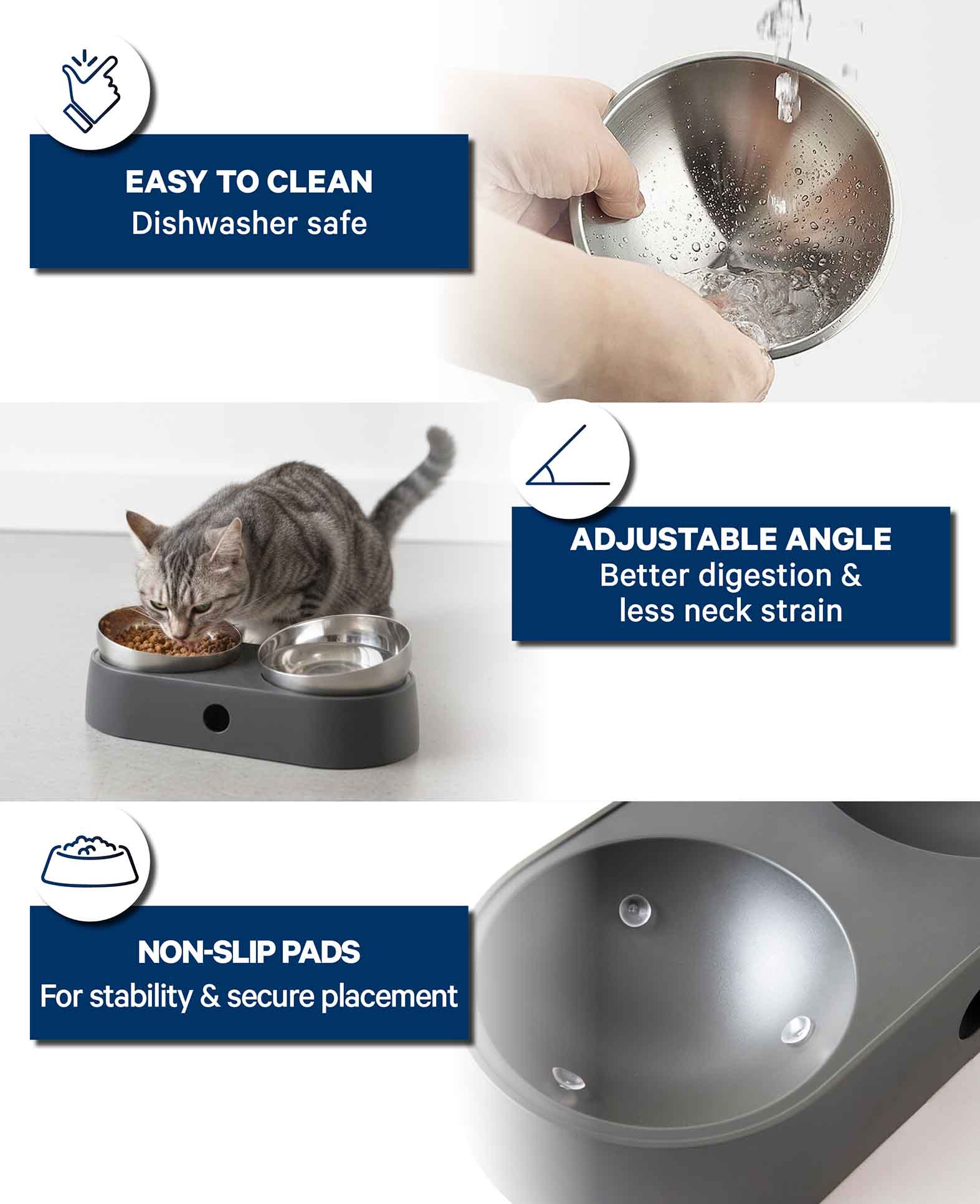Gamelle double pour chat Gris foncé
