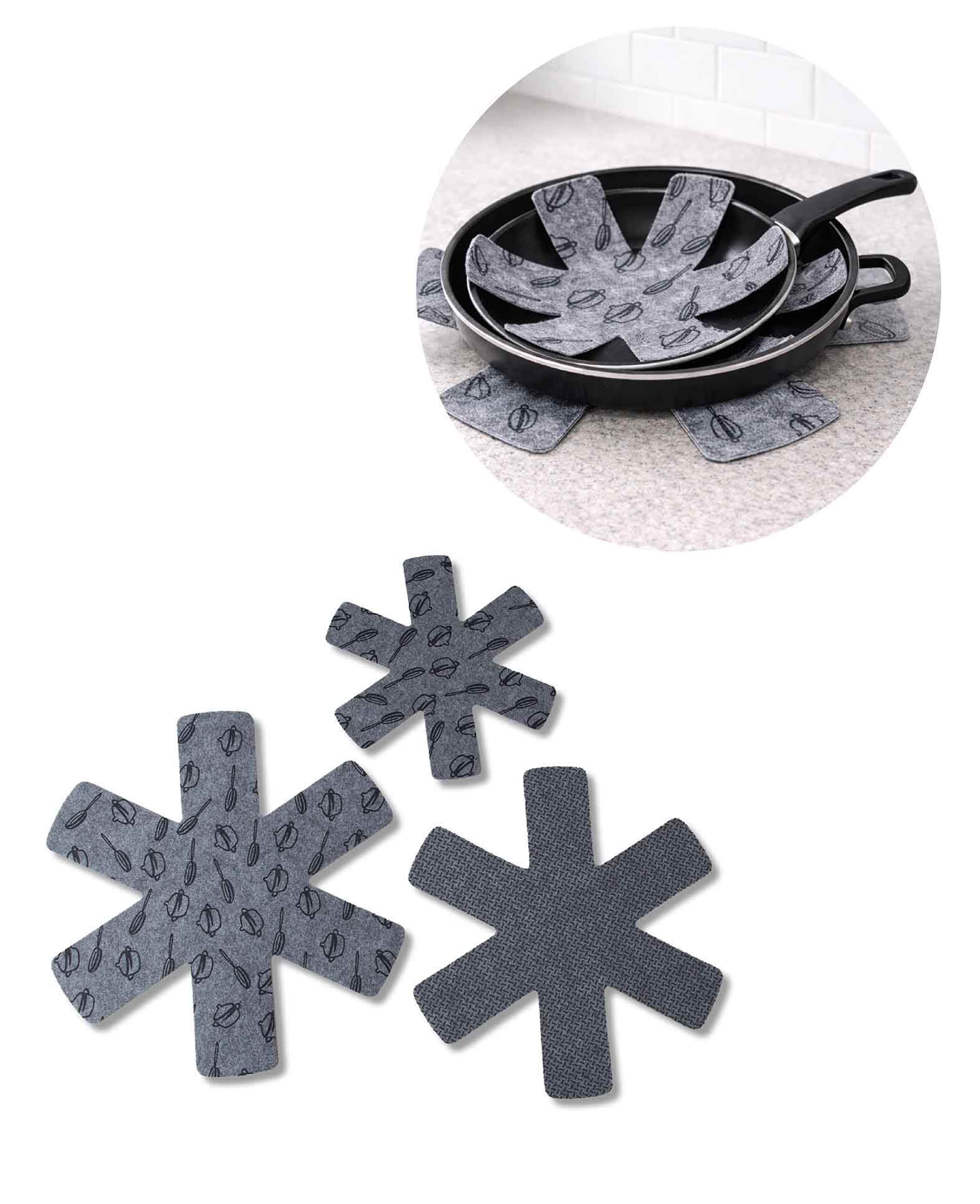 Pan Protectors, 26, 35 and 38 cm, Set of 3 Grey