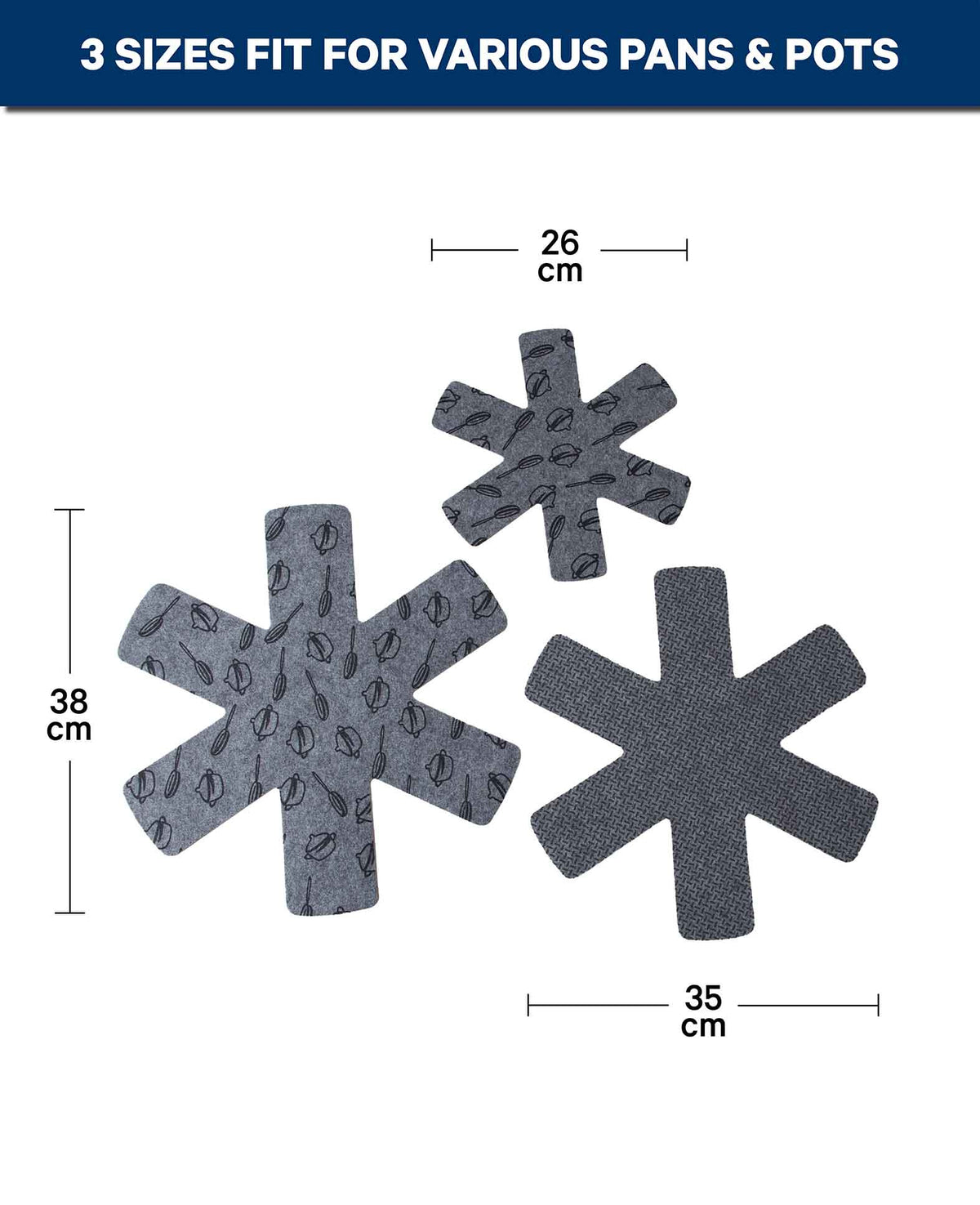 Protège-poêles, 26, 35 et 38 cm, lot de 3 gris