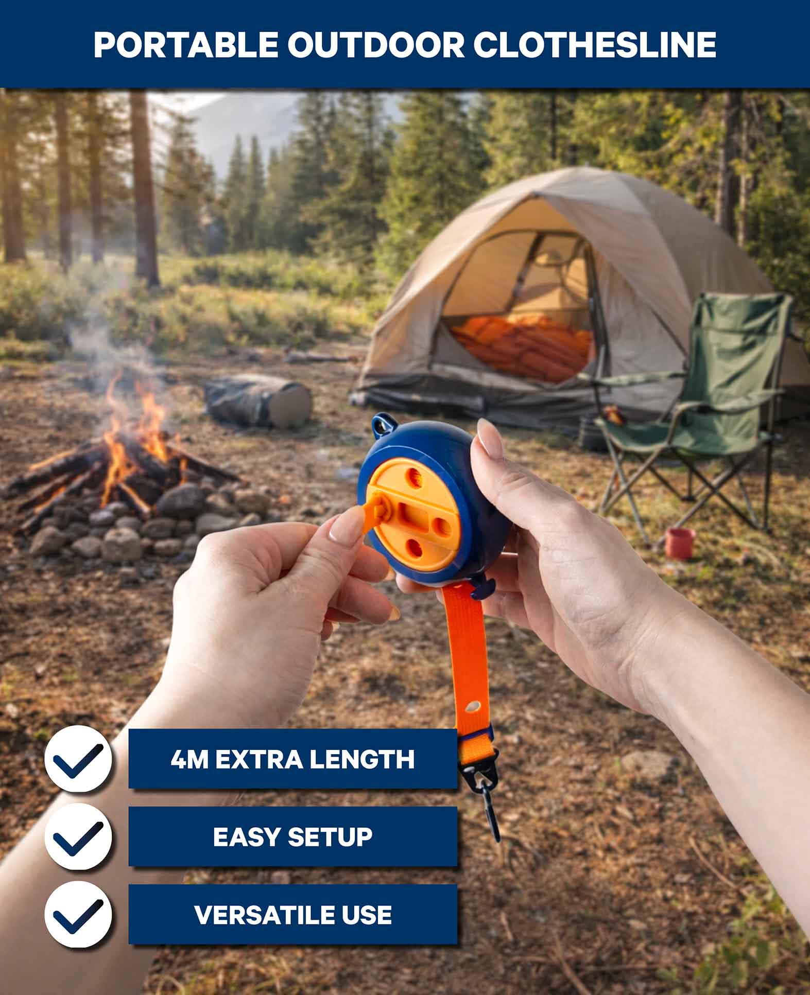 Wäscheleine, Outdoor - Camping, 4m ausziehbar
