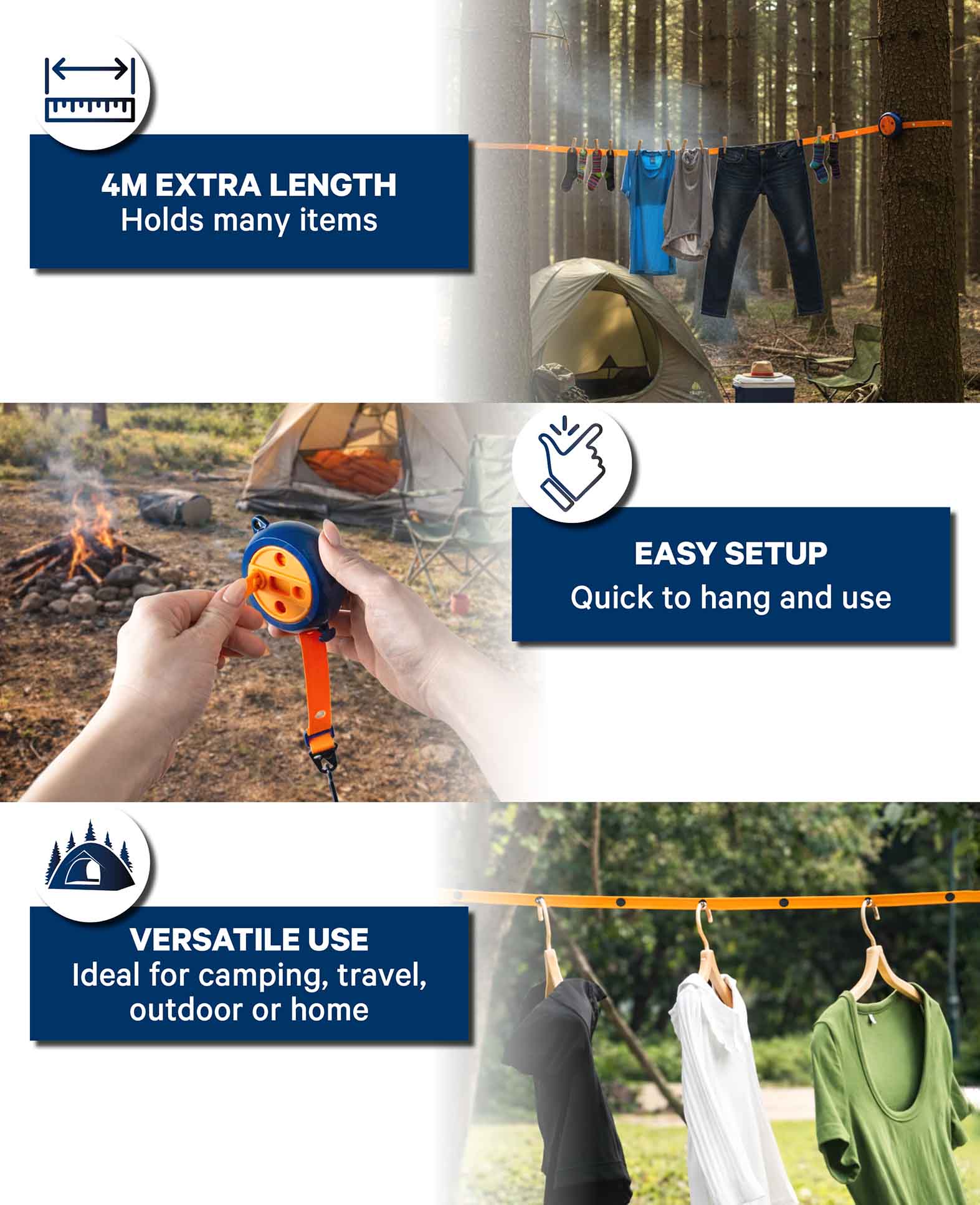 Wäscheleine, Outdoor - Camping, 4m ausziehbar