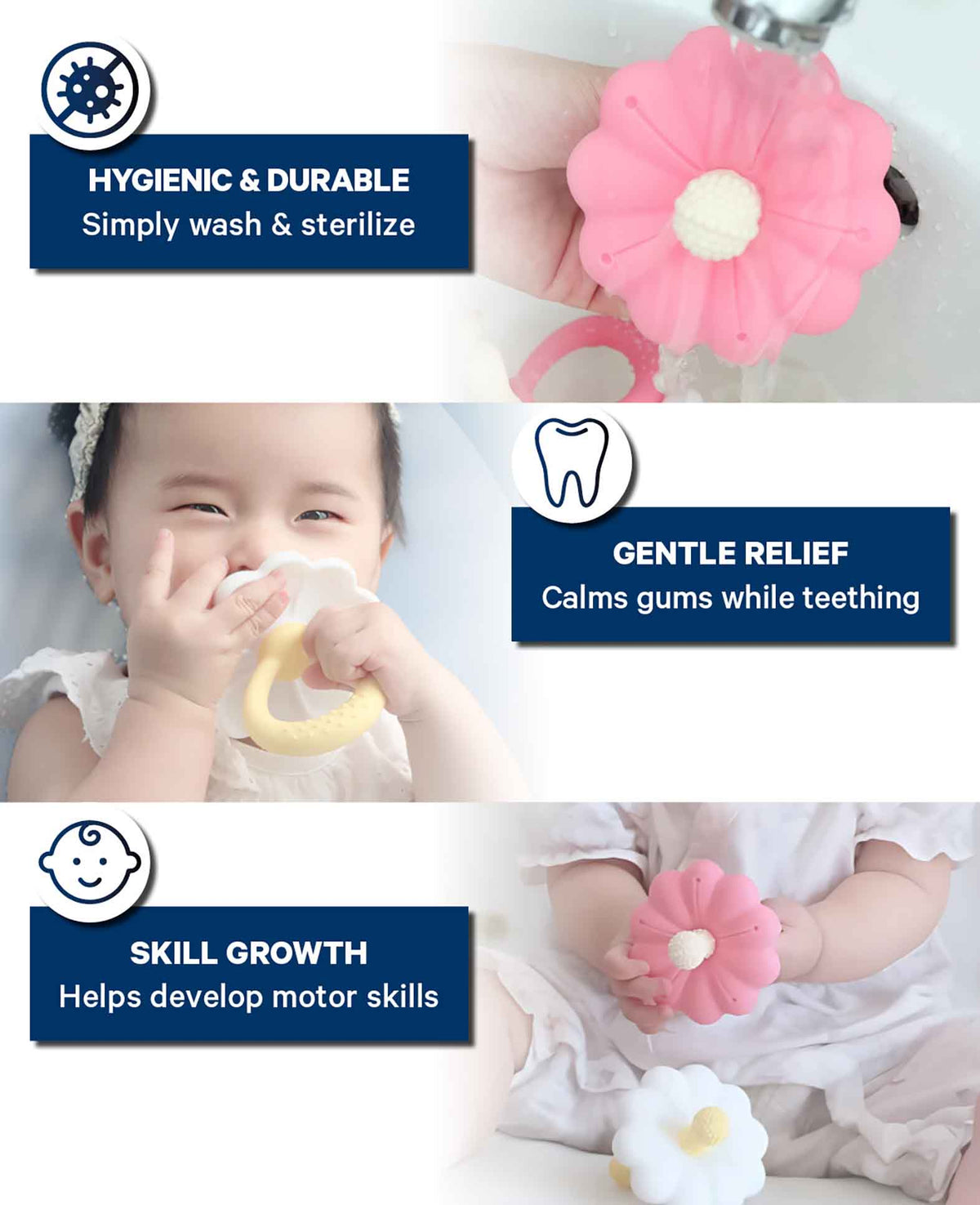 Baby Teether Set Flower, 2pcs Teething Aid Silicone