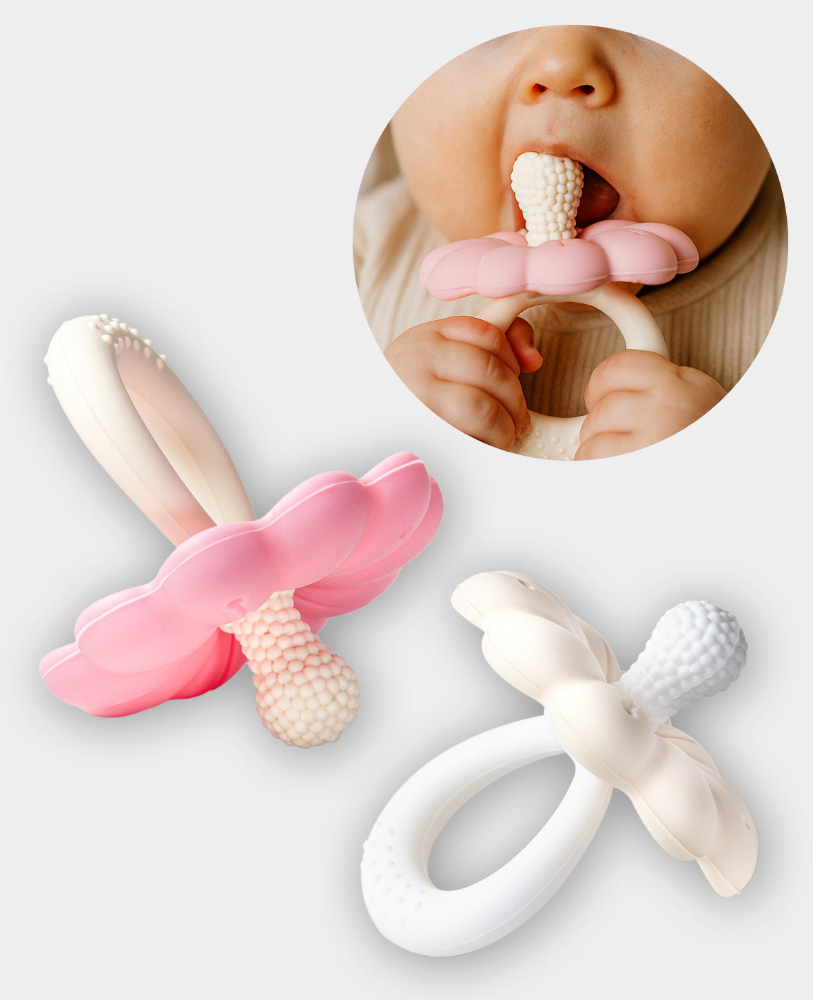 Baby Beissring Set Blume, Zahnungshilfe, Silikon, 9×8 cm, 2 Stk.