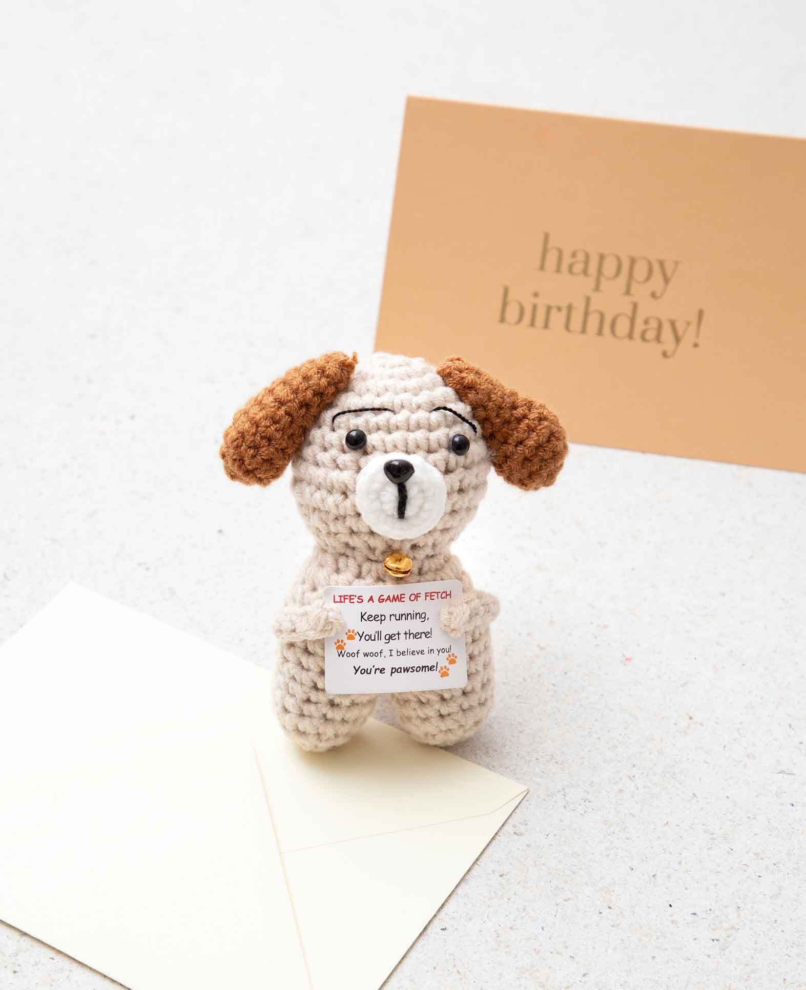 Positive Dog, gehäkeltes Mini Kuscheltier, Glücksbringer