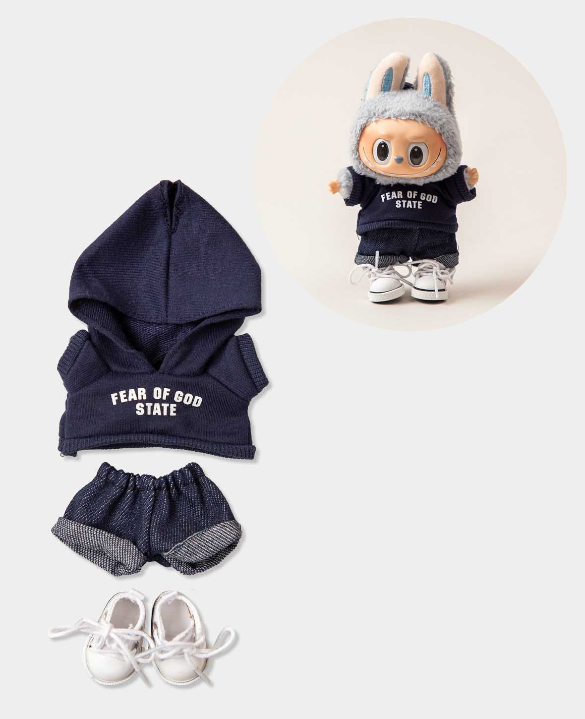 <p>Ensemble Labubu Bleu, 3 pièces avec sweat à capuche, short & chaussures</p>