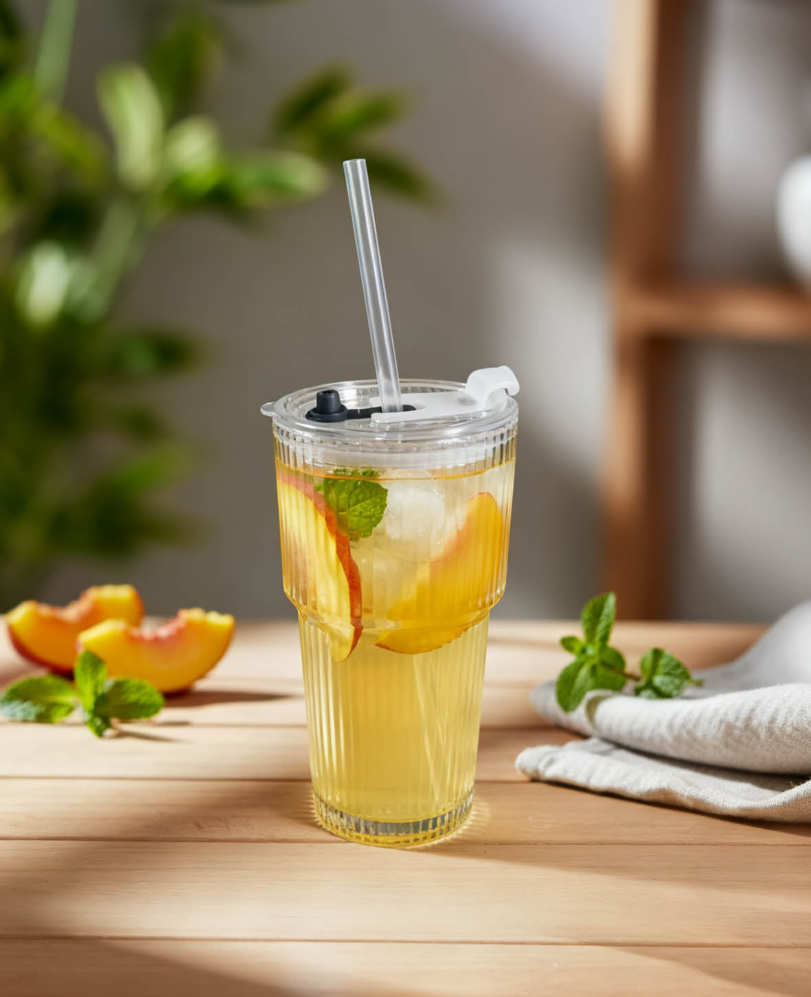 Riva Tumbler Glass with Lid & Straw