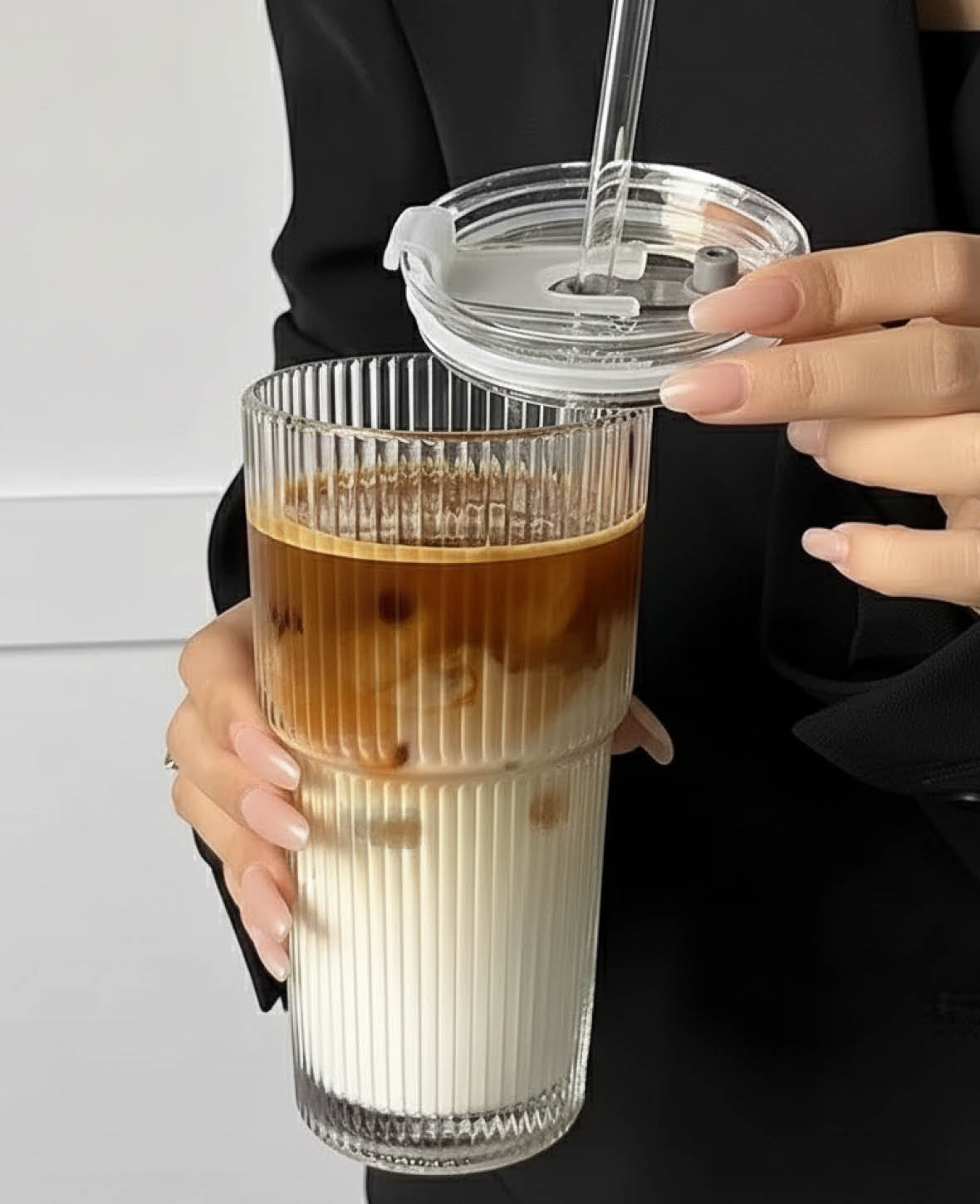 Riva Tumbler Glass with Lid & Straw