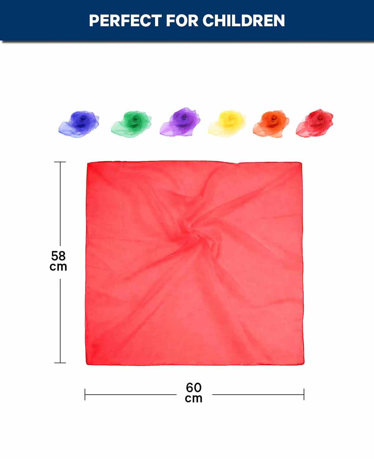 Foulards de jonglage, colorés, 6 pièces, 58 x 60 cm, mousseline
