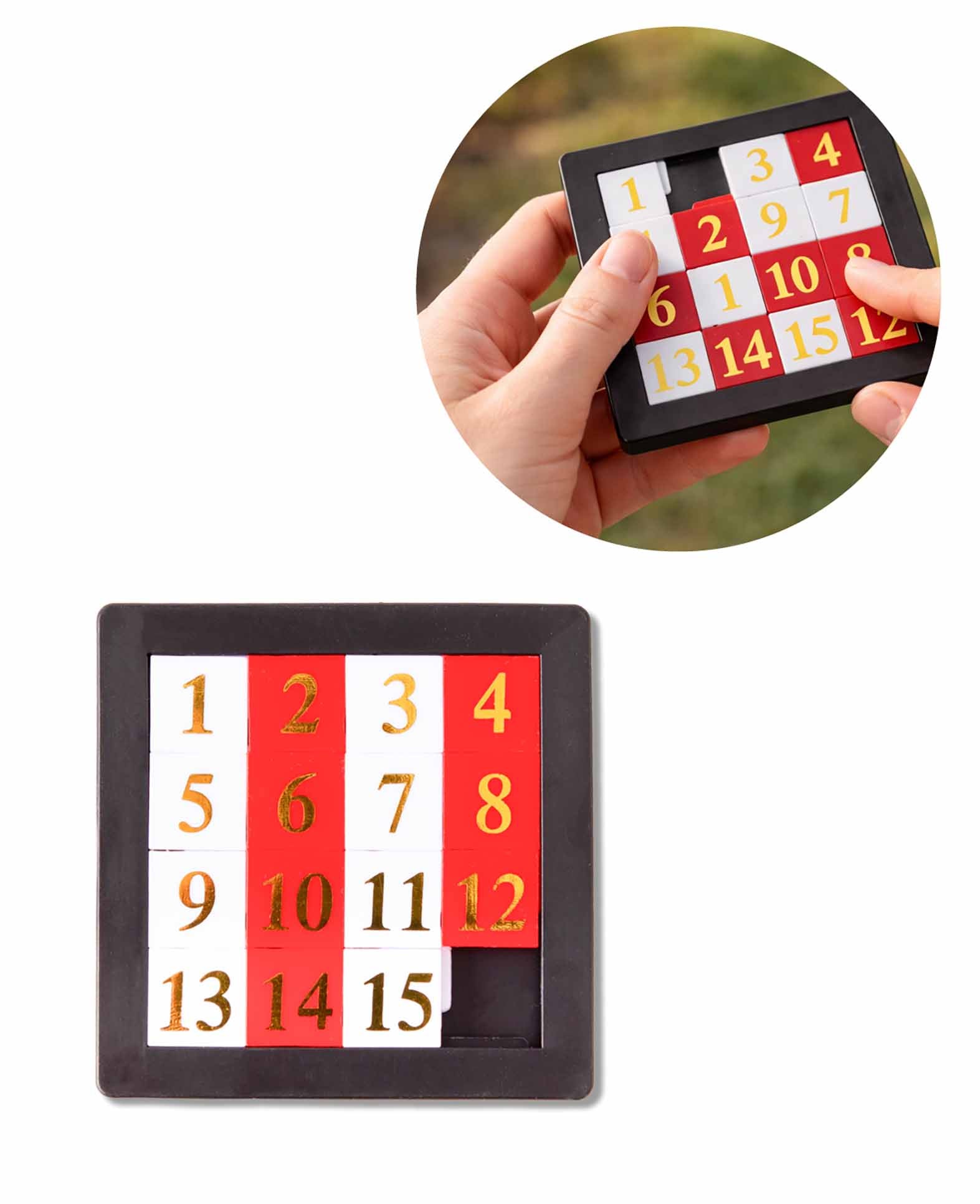 Zahlen Schiebepuzzle, 7 x 7 cm, Geduldsspiel mit Zahlen 1–15