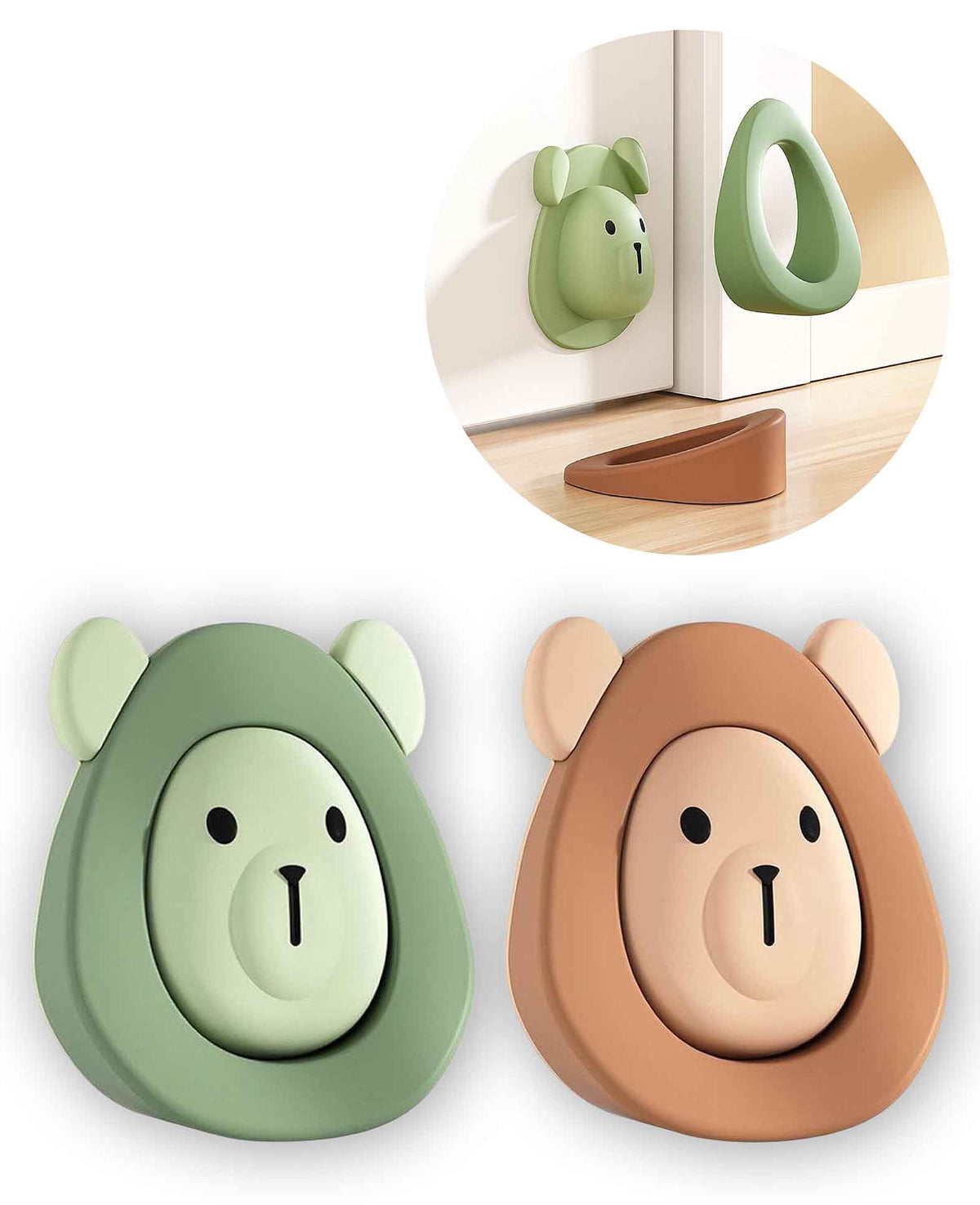 Door Stop and Door Buffer Kids 2-Piece Set Brown-Green Animals