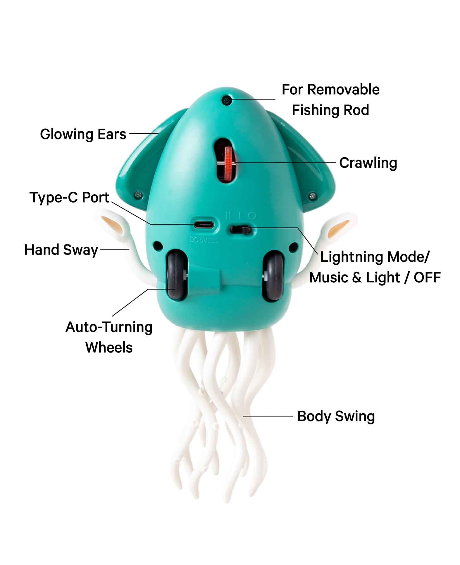 Dancing octopus, children's toy with music and light effects and obstacle detection