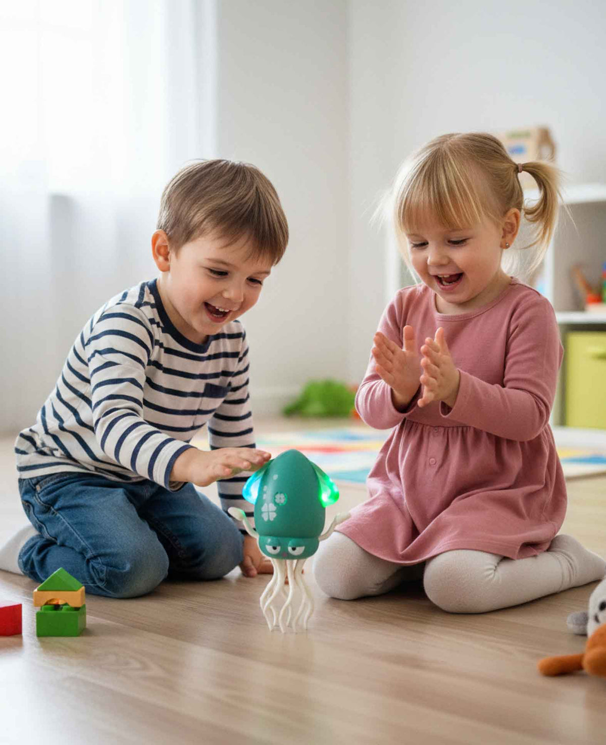Dancing octopus, children's toy with music and light effects and obstacle detection