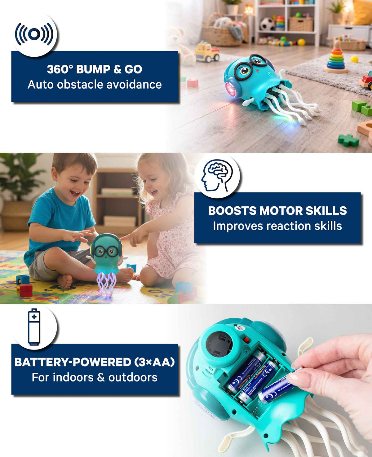 Méduse dansante, jouet pour enfant avec musique, effets lumineux 3D et détection d'obstacles