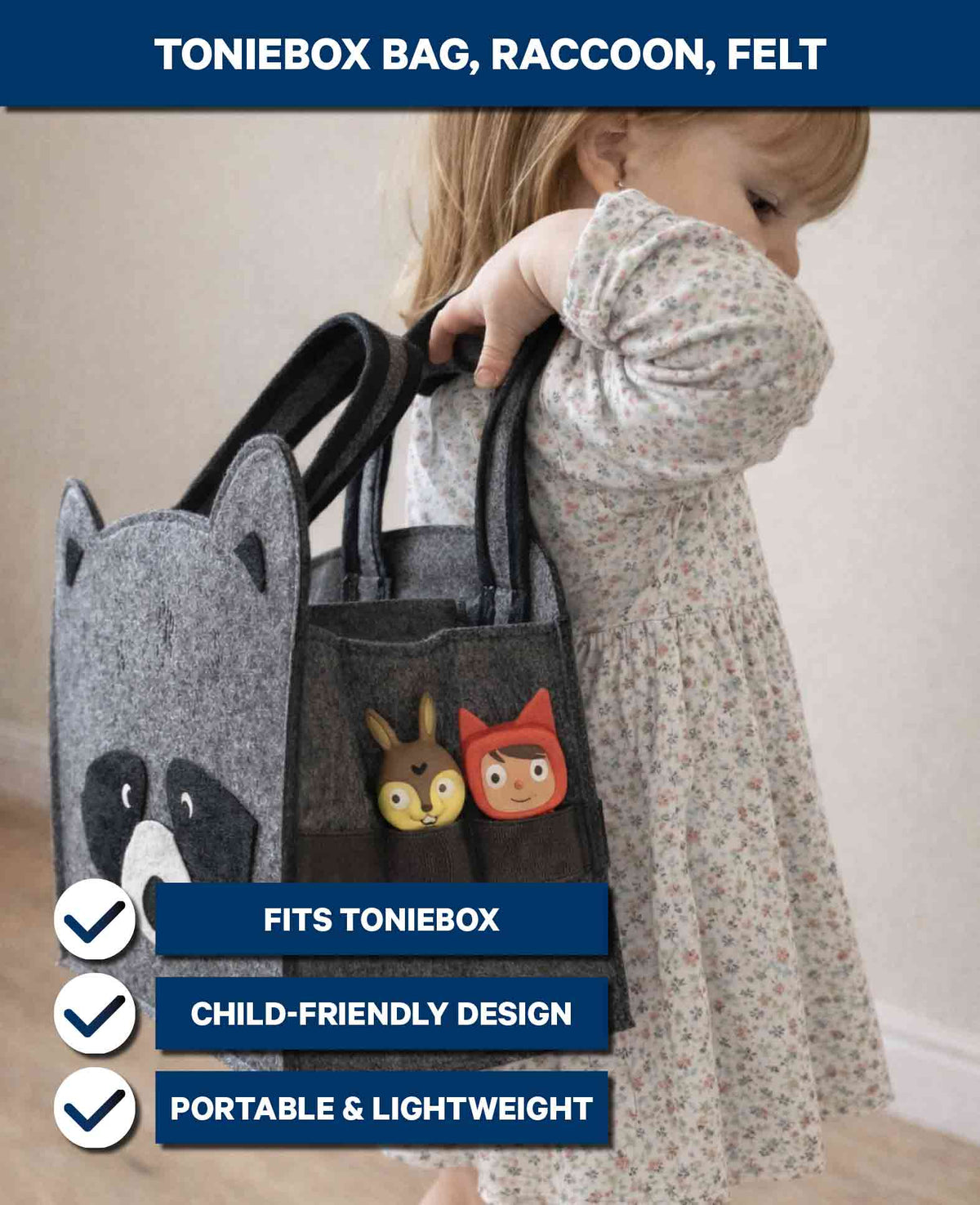 Toniebox Bag Raccoon Felt Grey
