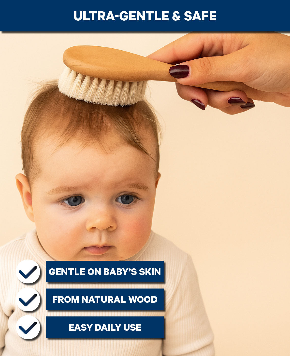 Set de brosses pour bébé en bois de hêtre 3 pièces